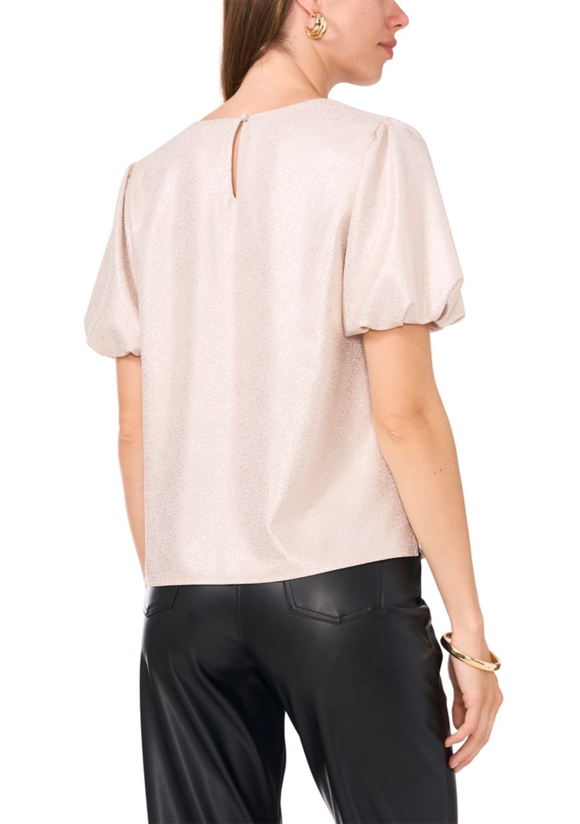 Womens Puff Sleeve Glitter Knit Top