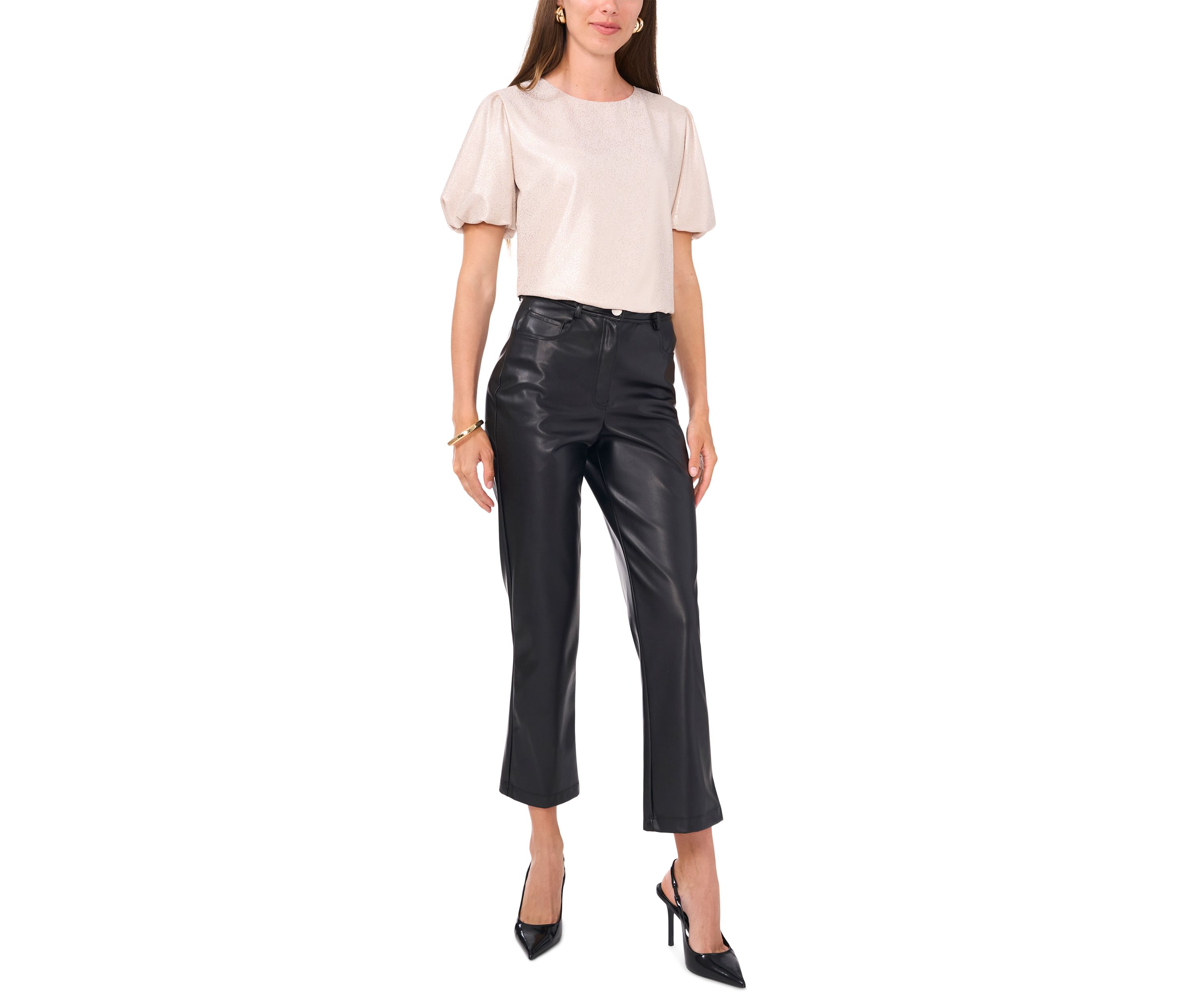 Womens Puff Sleeve Glitter Knit Top