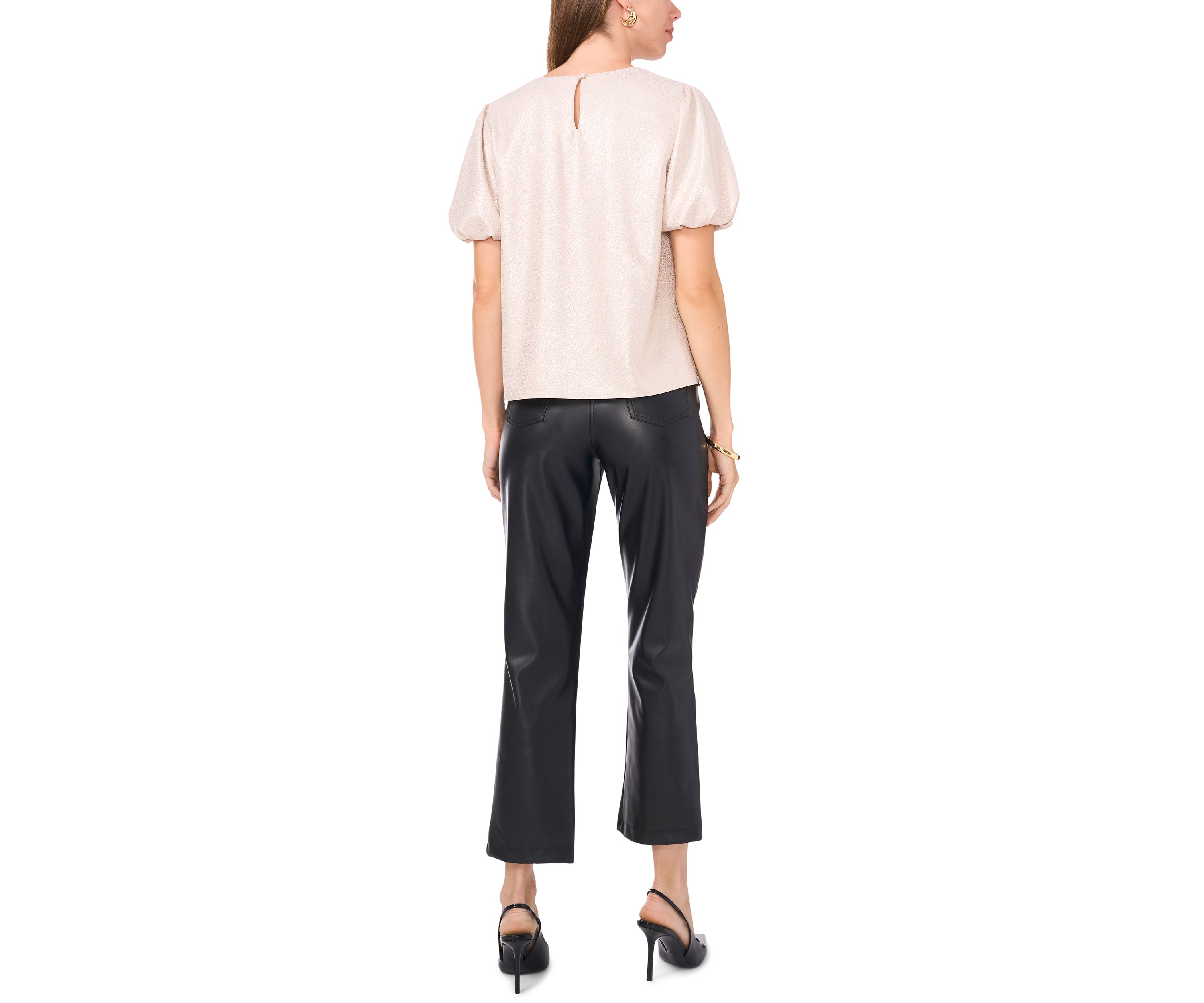 Womens Puff Sleeve Glitter Knit Top