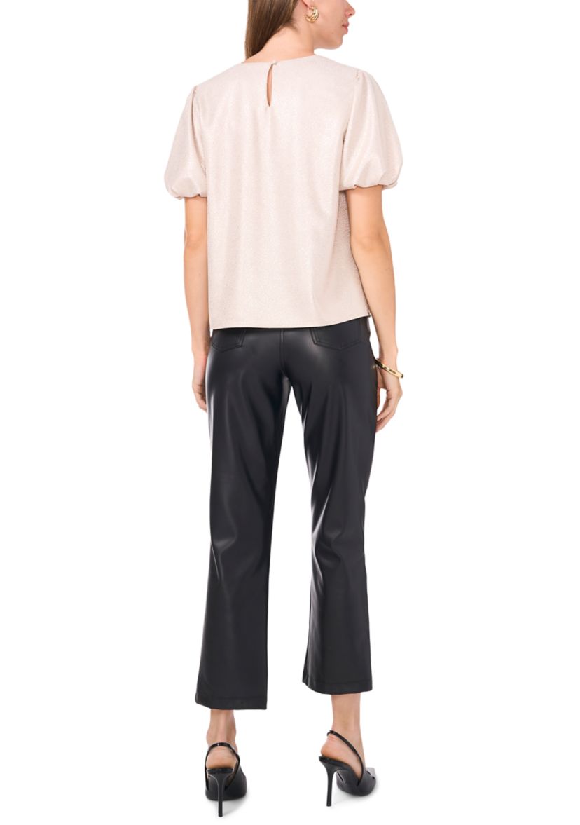 Womens Puff Sleeve Glitter Knit Top