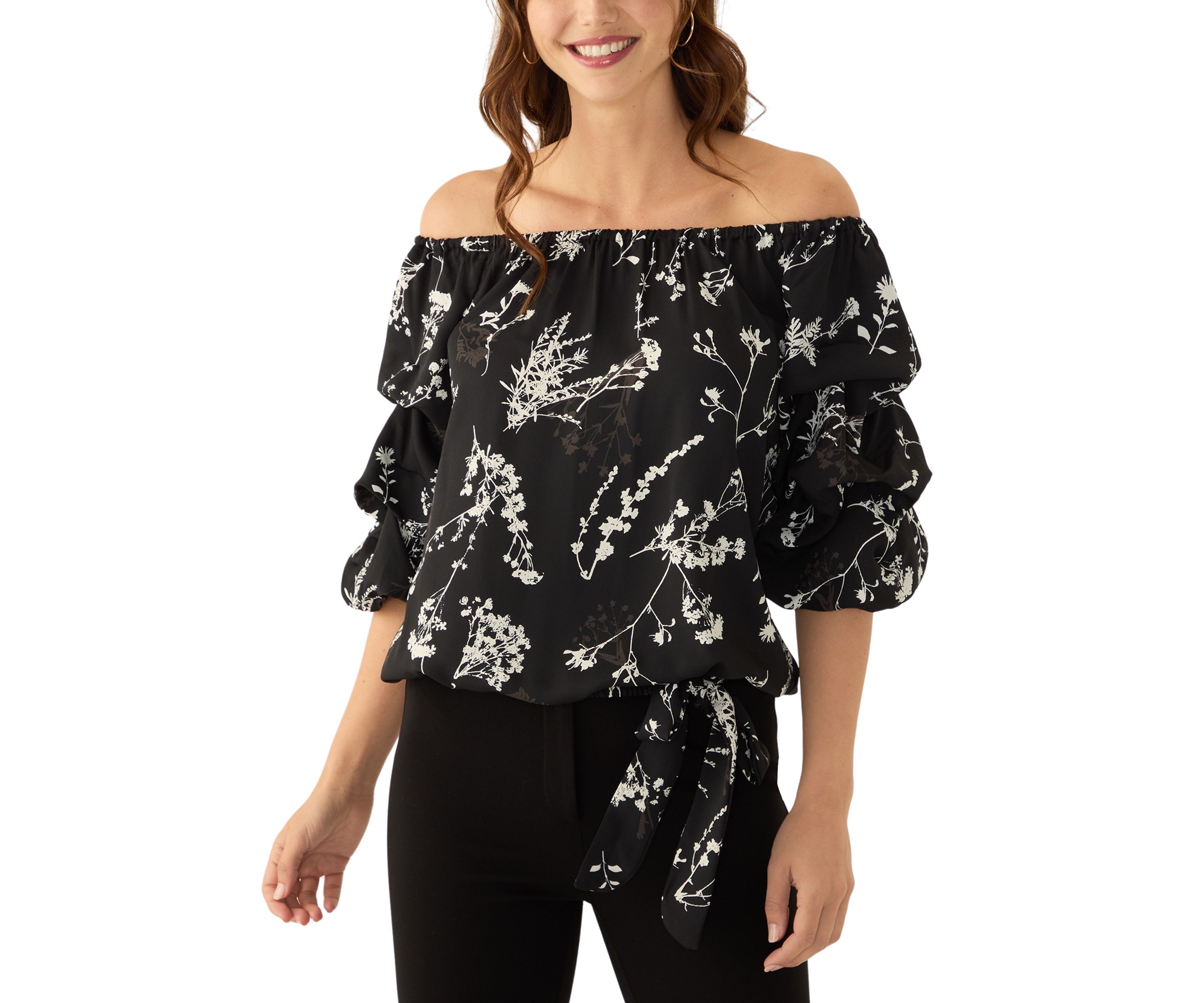 Womens Off the Shoulder Cha Cha Sleeve Printed Blouse