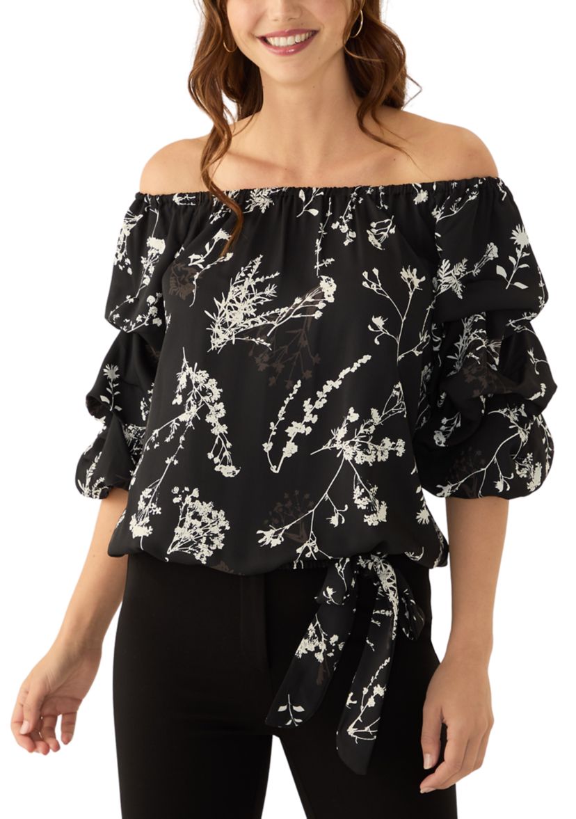 Womens Off the Shoulder Cha Cha Sleeve Printed Blouse