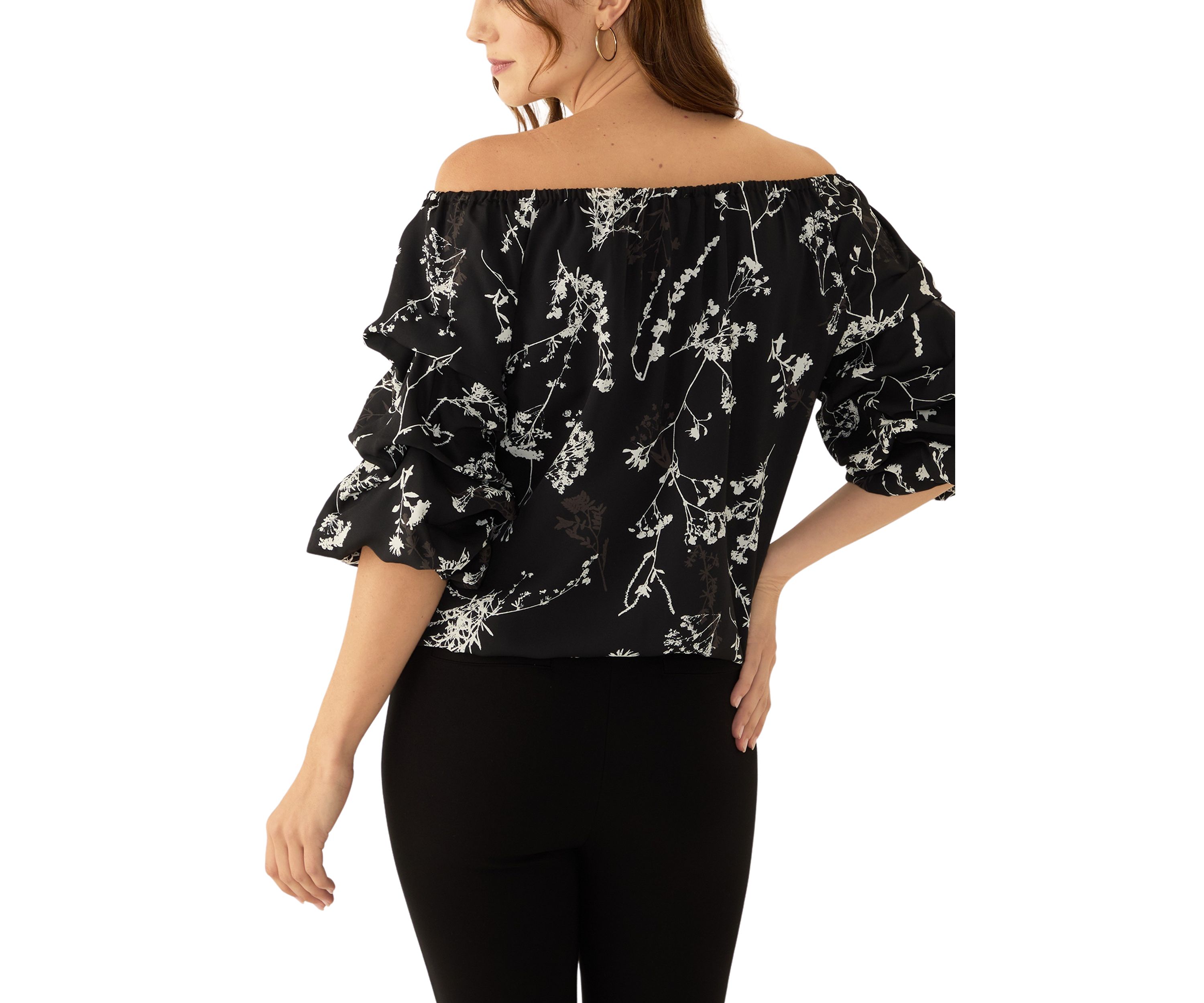 Womens Off the Shoulder Cha Cha Sleeve Printed Blouse