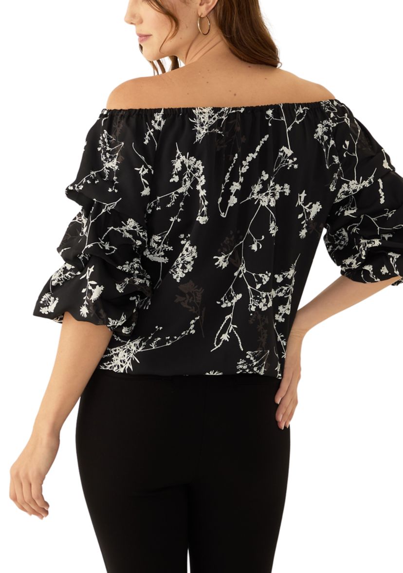 Womens Off the Shoulder Cha Cha Sleeve Printed Blouse