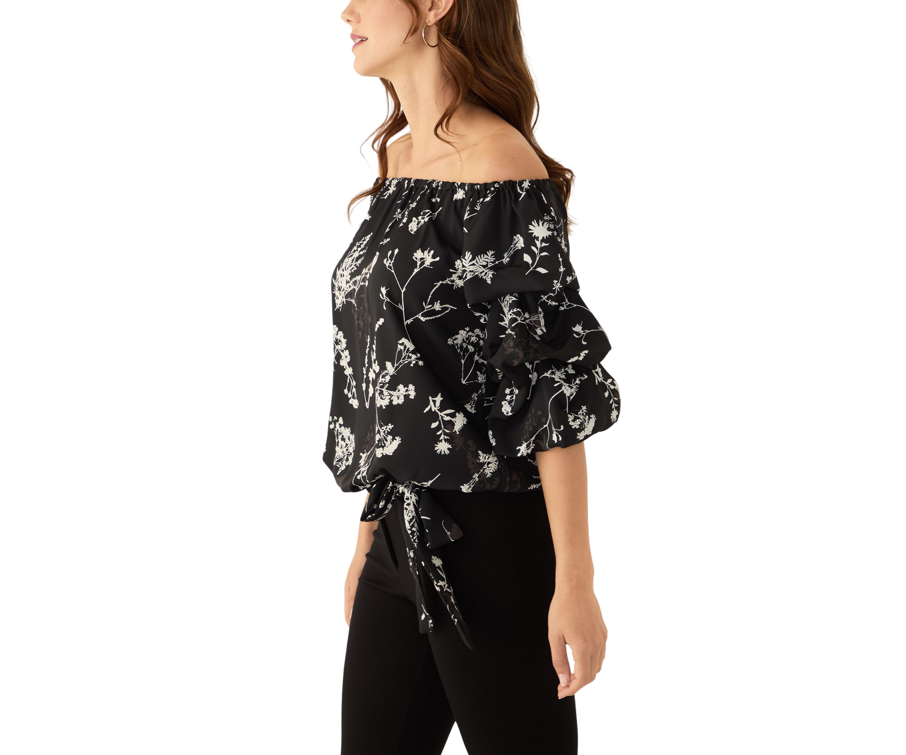 Womens Off the Shoulder Cha Cha Sleeve Printed Blouse