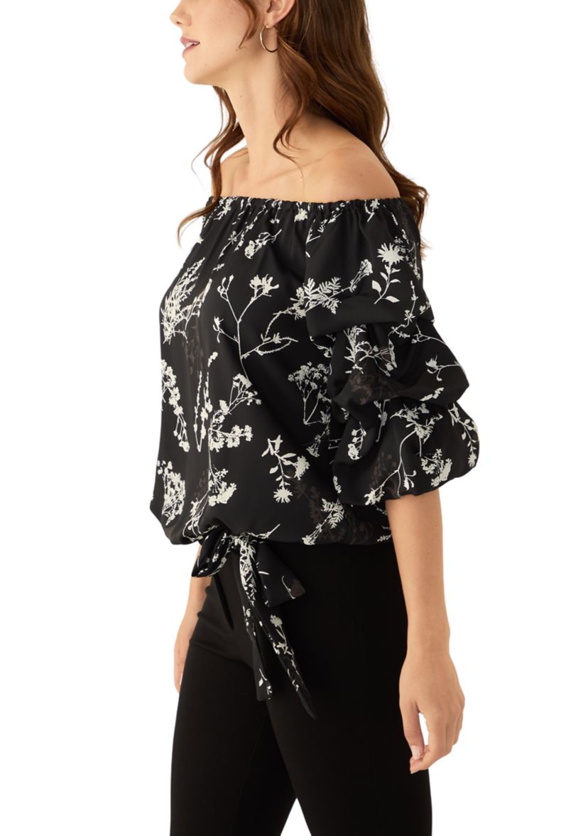 Womens Off the Shoulder Cha Cha Sleeve Printed Blouse