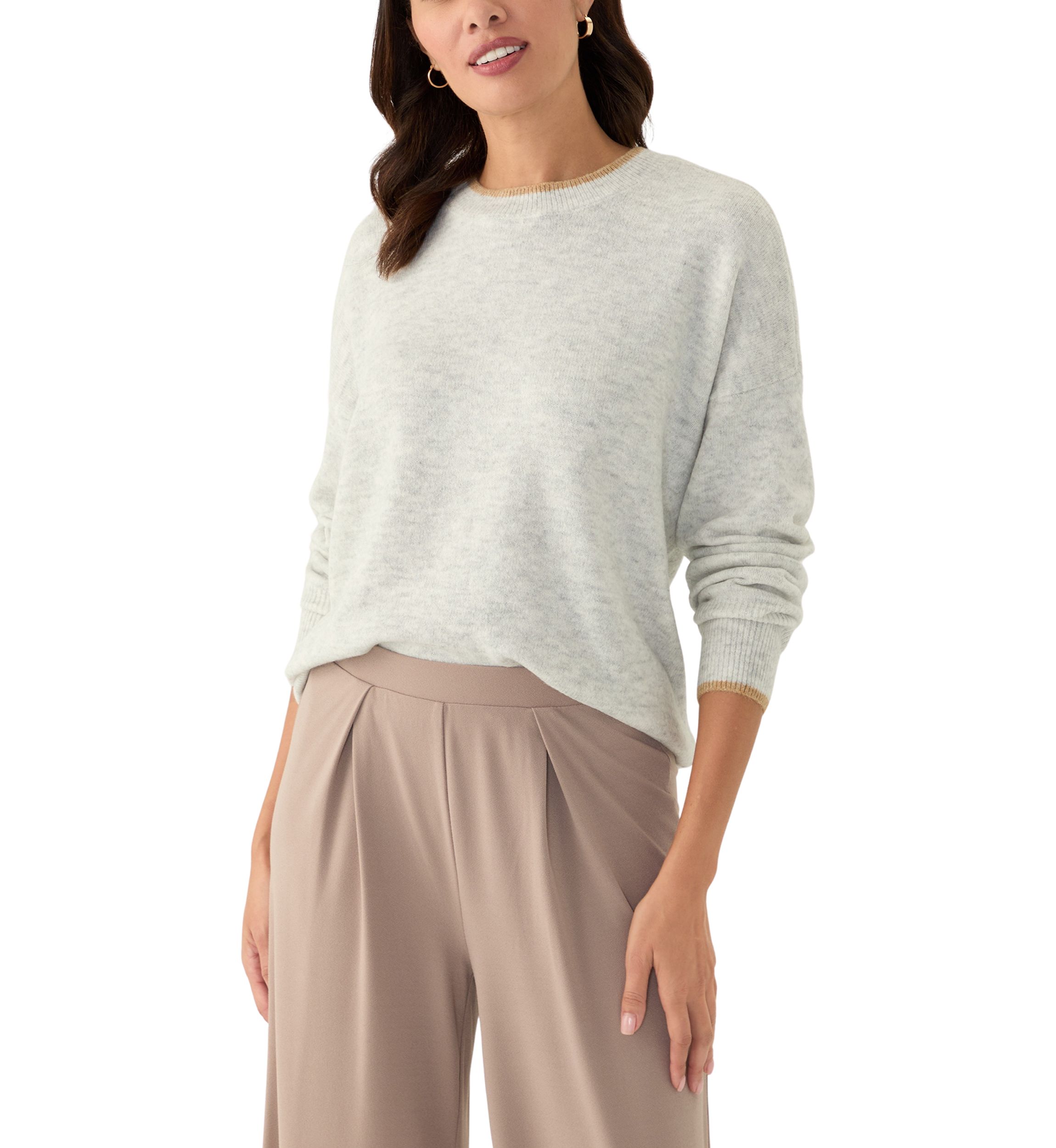 Womens Tipped Dolman Crew Neck Sweater