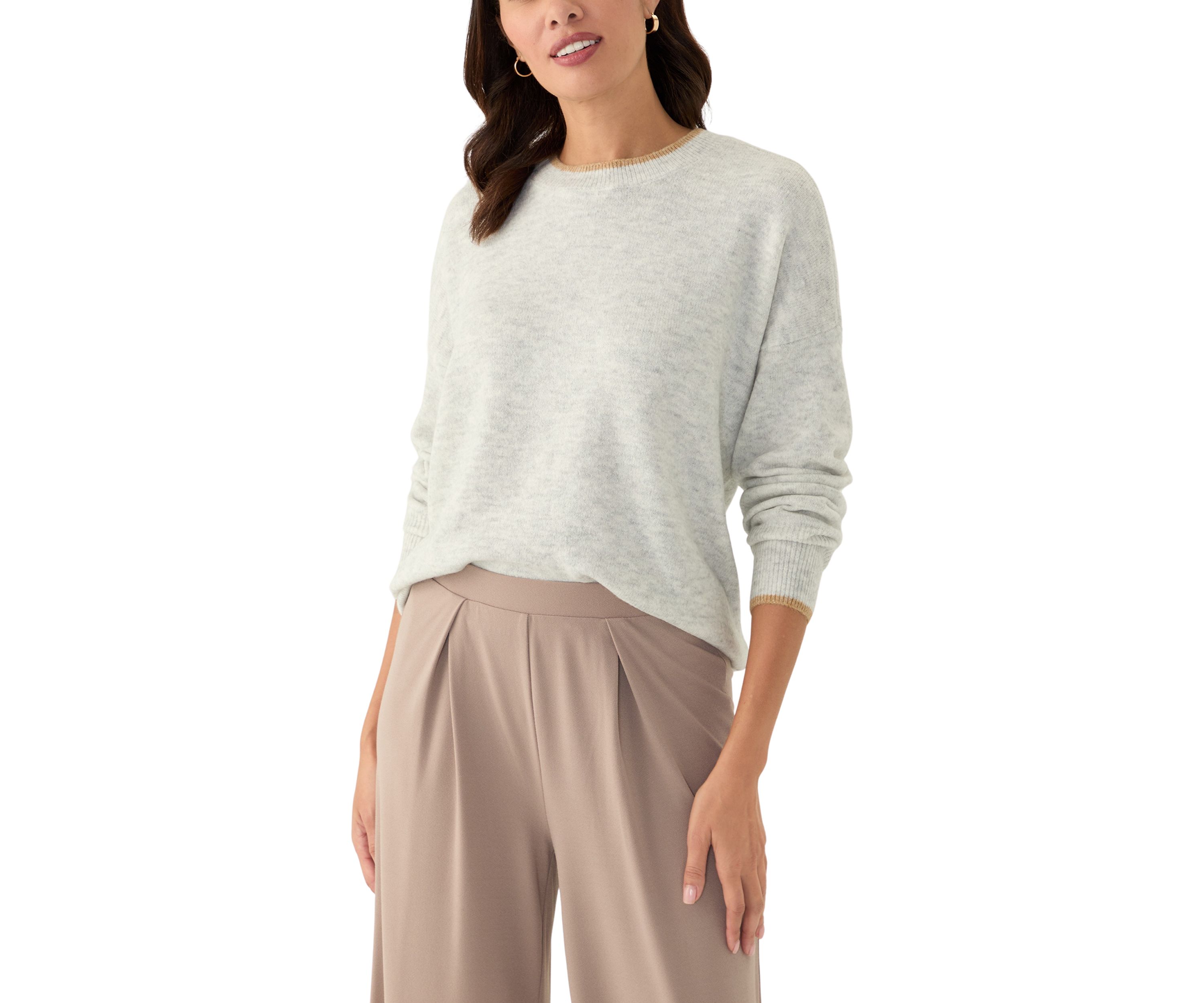 Womens Tipped Dolman Crew Neck Sweater