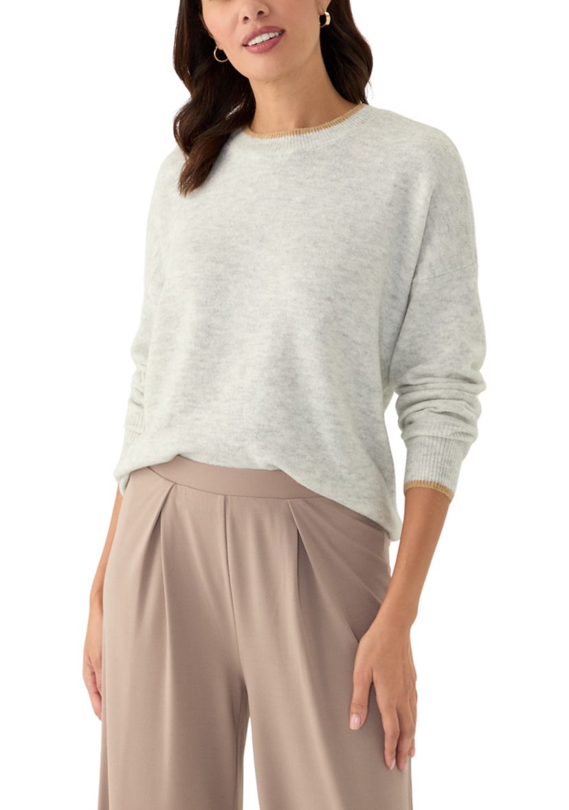 Womens Tipped Dolman Crew Neck Sweater