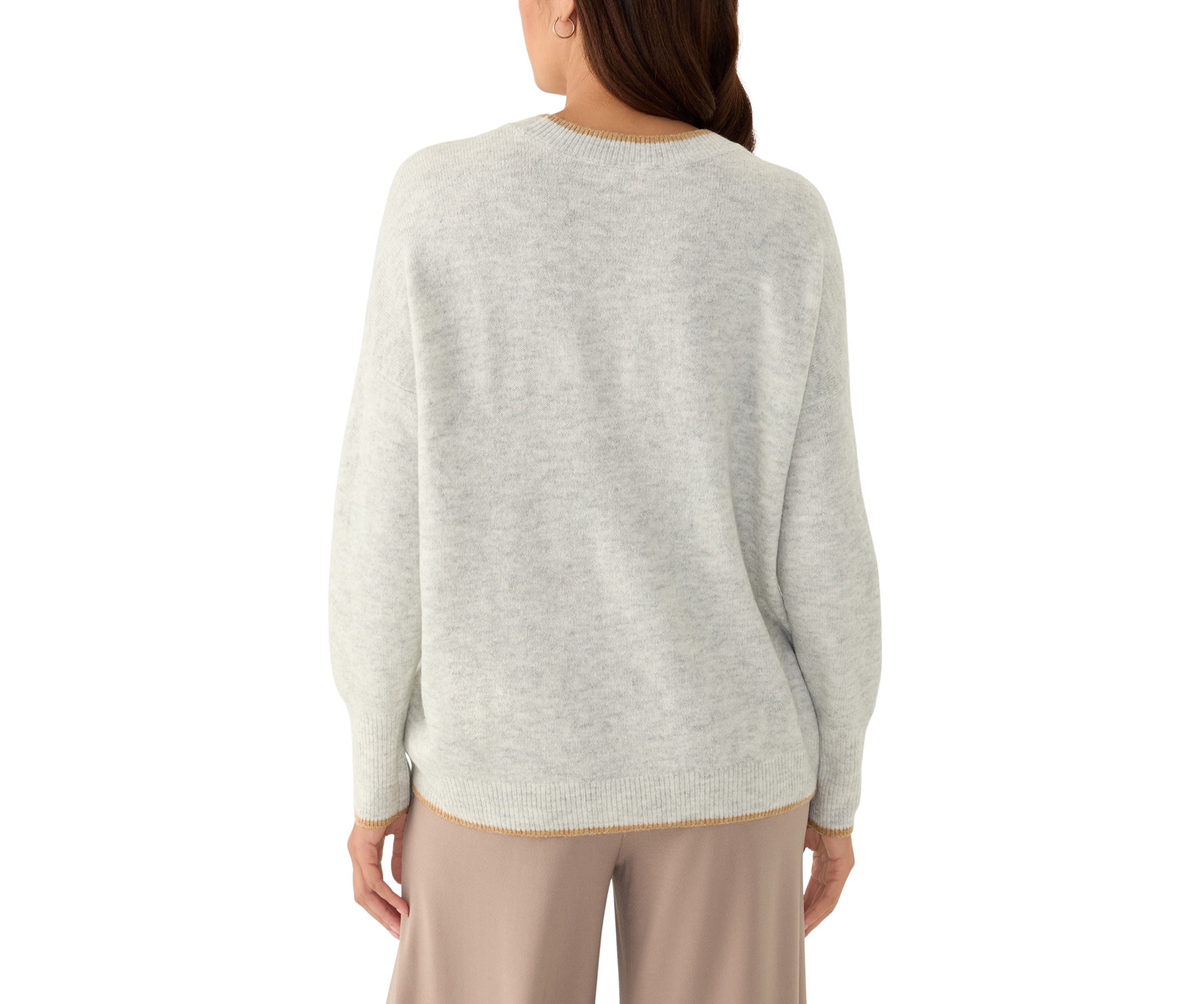 Womens Tipped Dolman Crew Neck Sweater