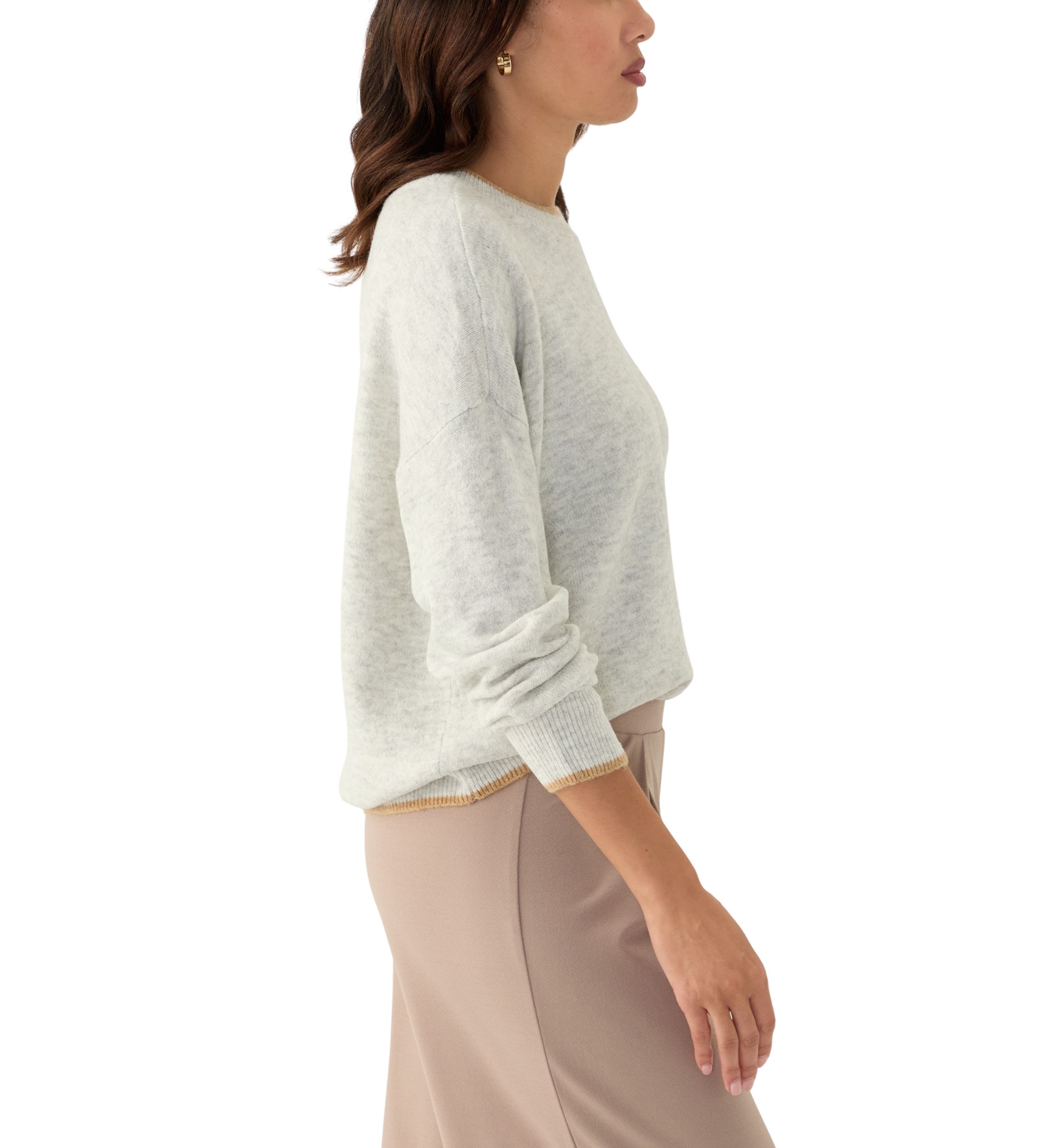 Womens Tipped Dolman Crew Neck Sweater