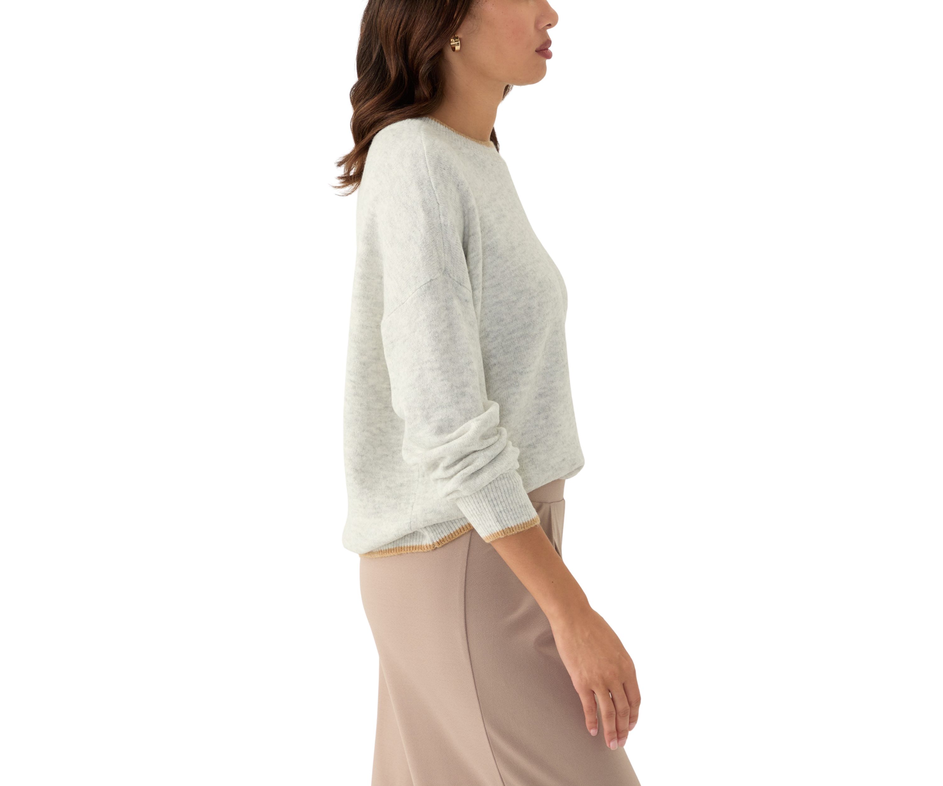 Womens Tipped Dolman Crew Neck Sweater