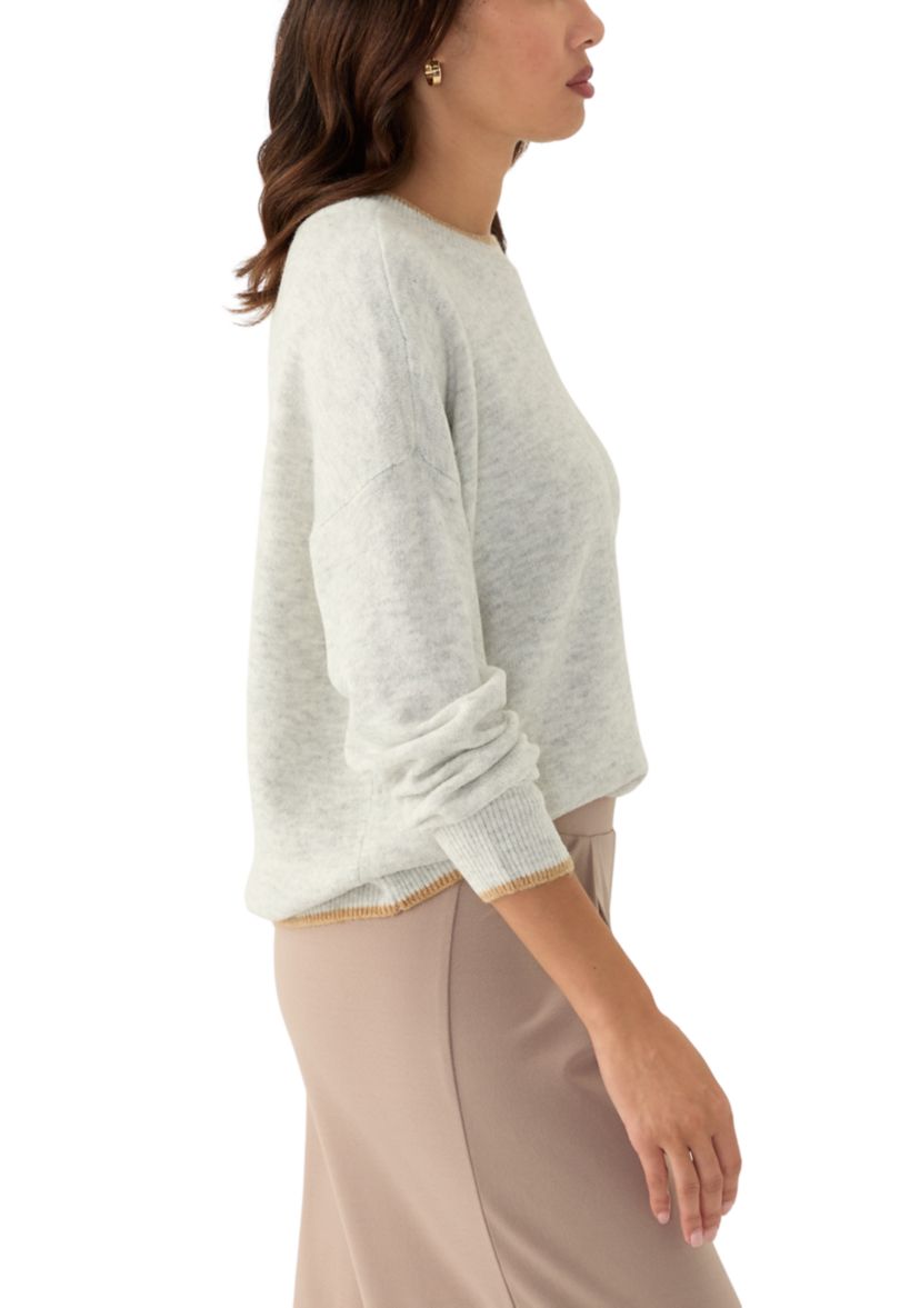 Womens Tipped Dolman Crew Neck Sweater