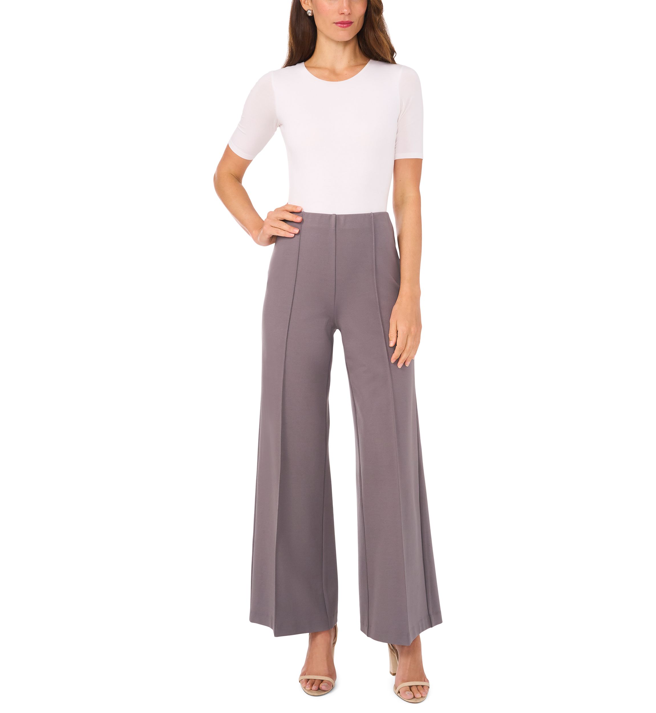 Womens Wide Leg Pull On Ponte Pants