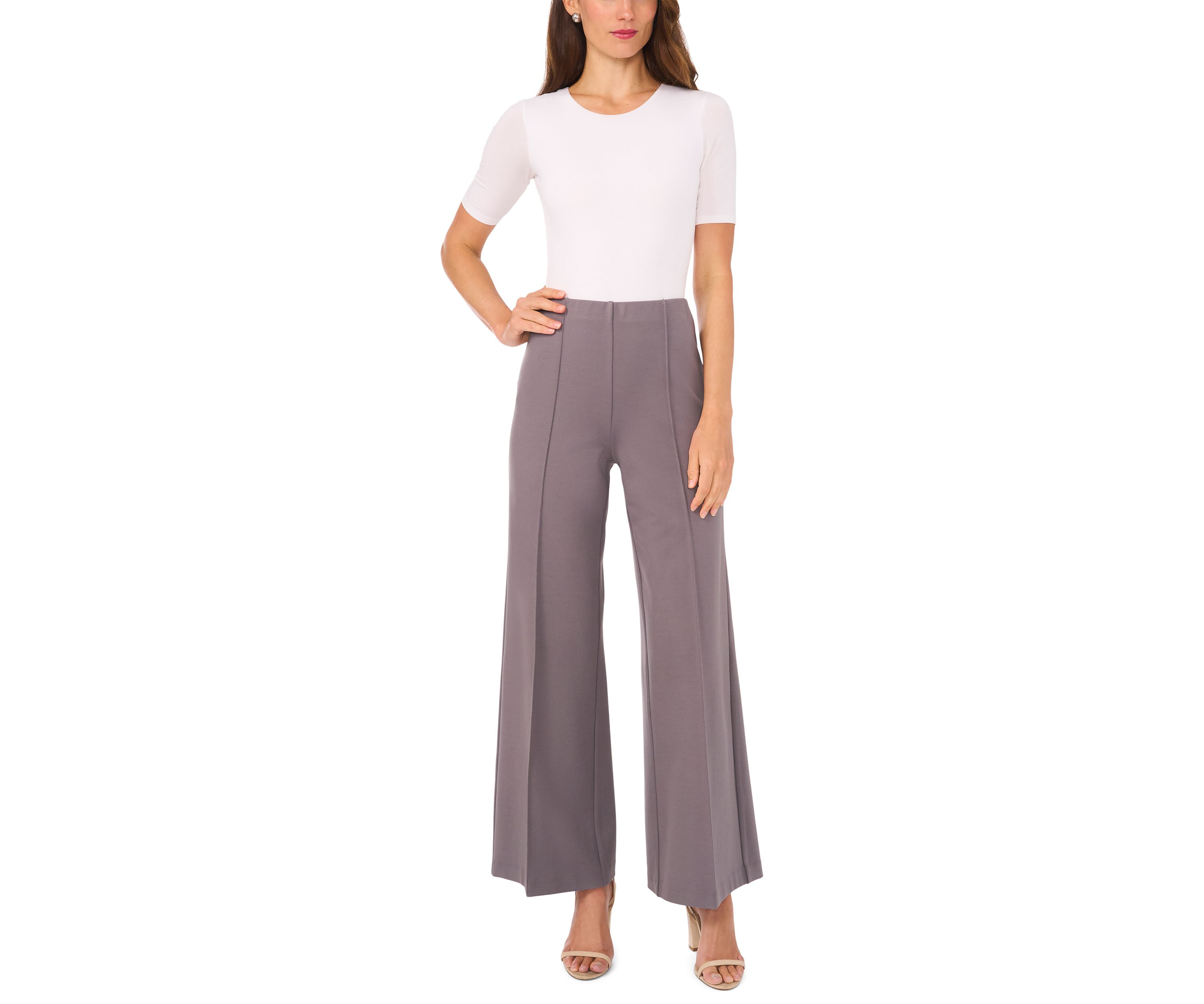Womens Wide Leg Pull On Ponte Pants