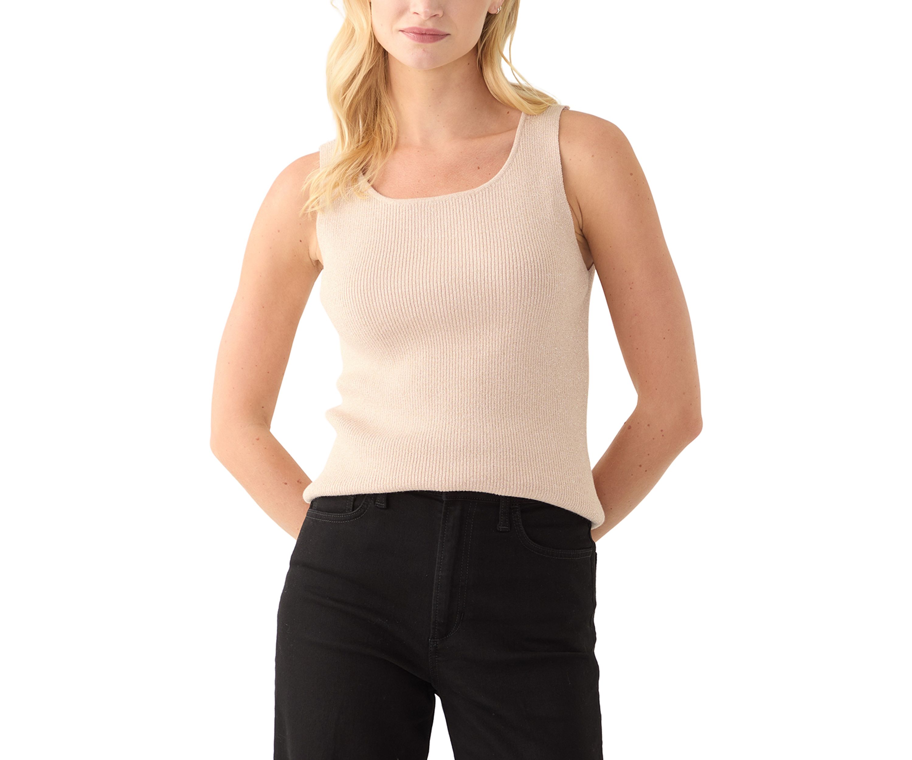 Womens Sleeveless Scoop Neck Sparkle Sweater Tank Top