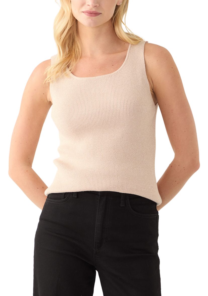 Womens Sleeveless Scoop Neck Sparkle Sweater Tank Top