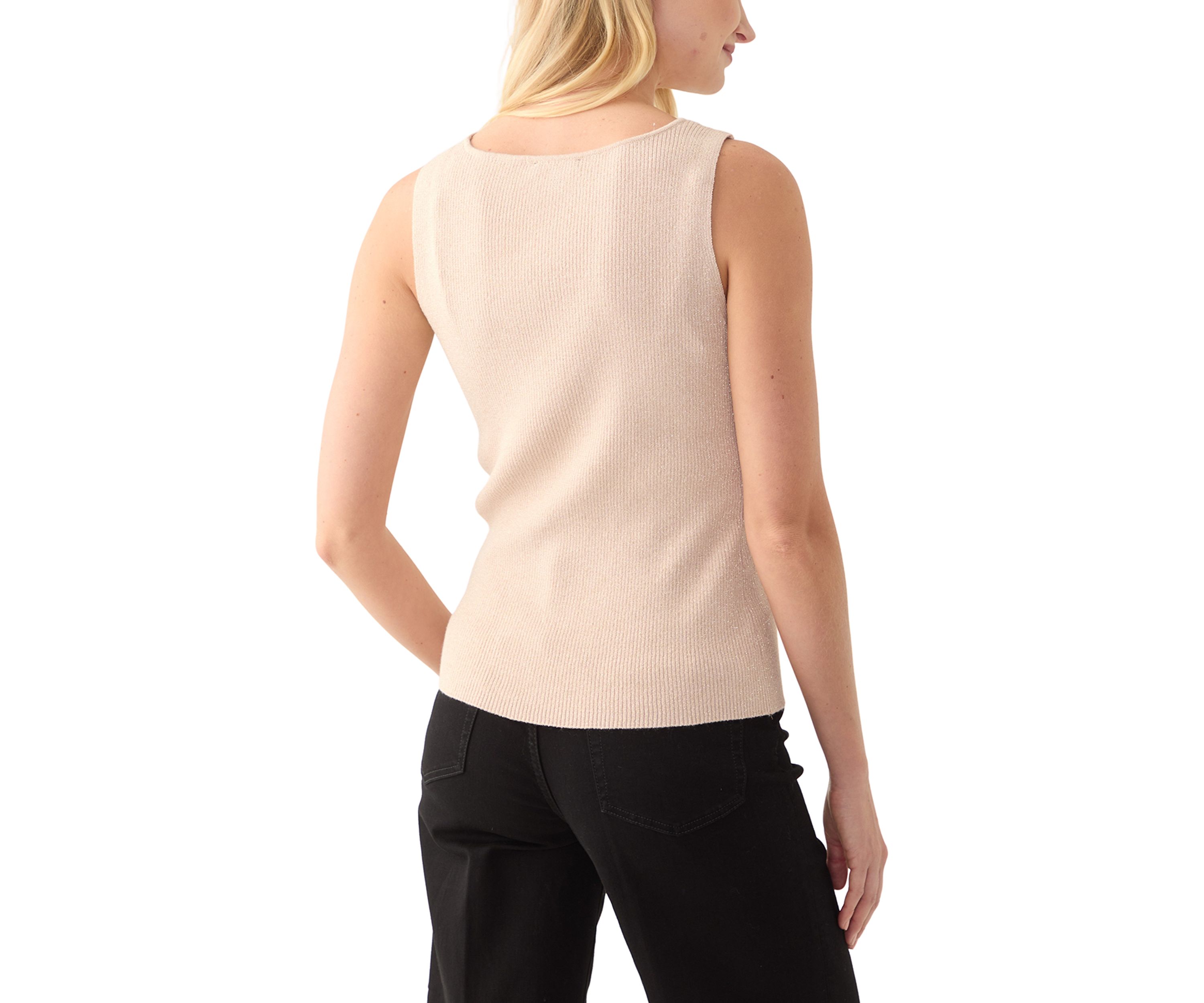 Womens Sleeveless Scoop Neck Sparkle Sweater Tank Top