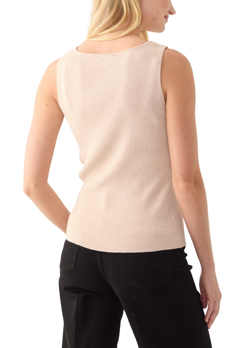 Womens Sleeveless Scoop Neck Sparkle Sweater Tank Top