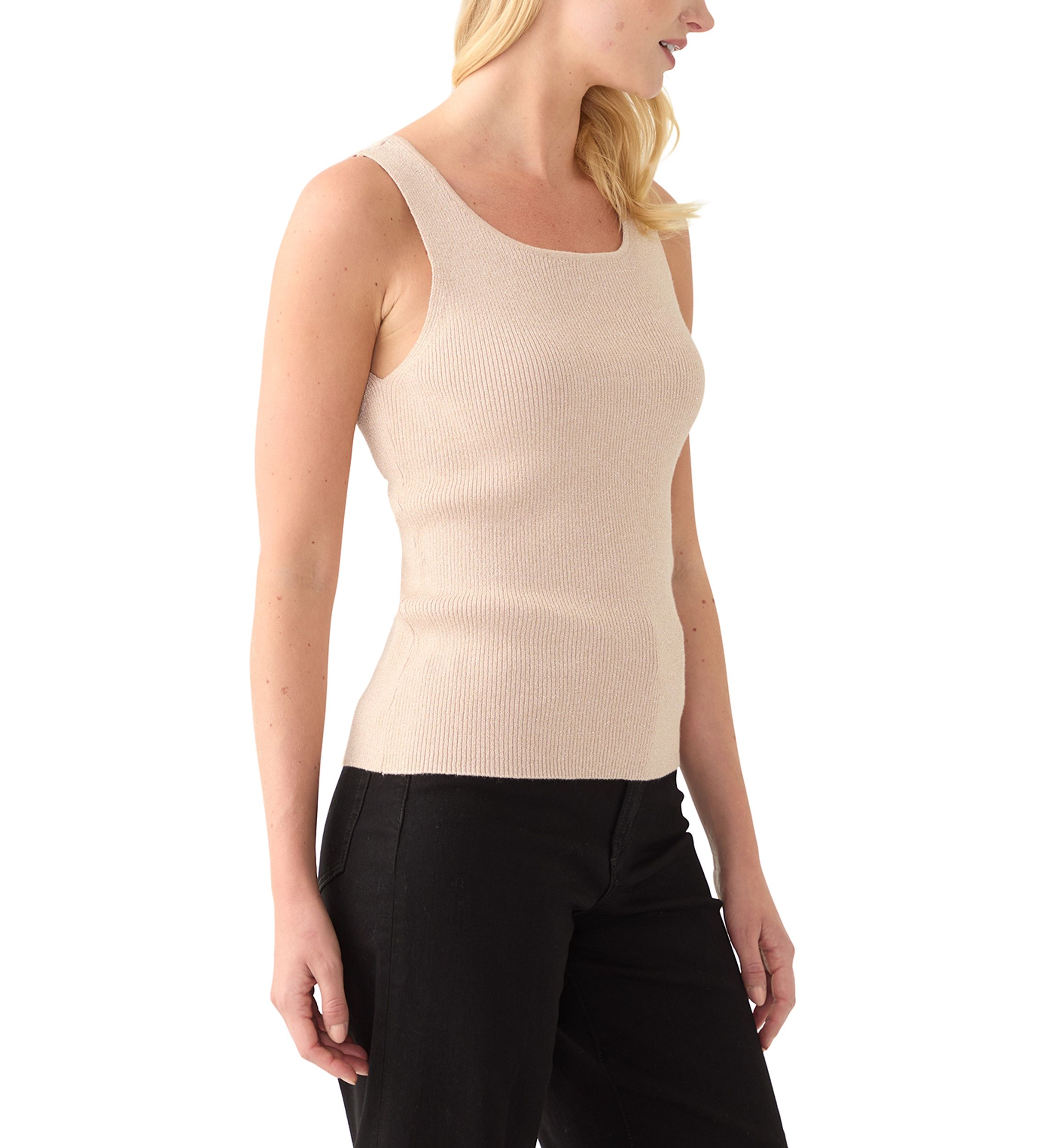 Womens Sleeveless Scoop Neck Sparkle Sweater Tank Top