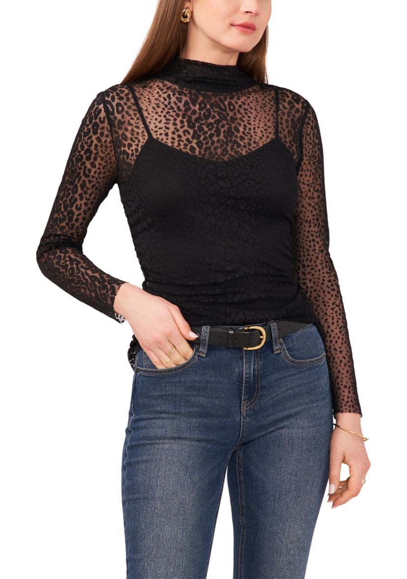 Womens Long Sleeve Mesh Knit Top 