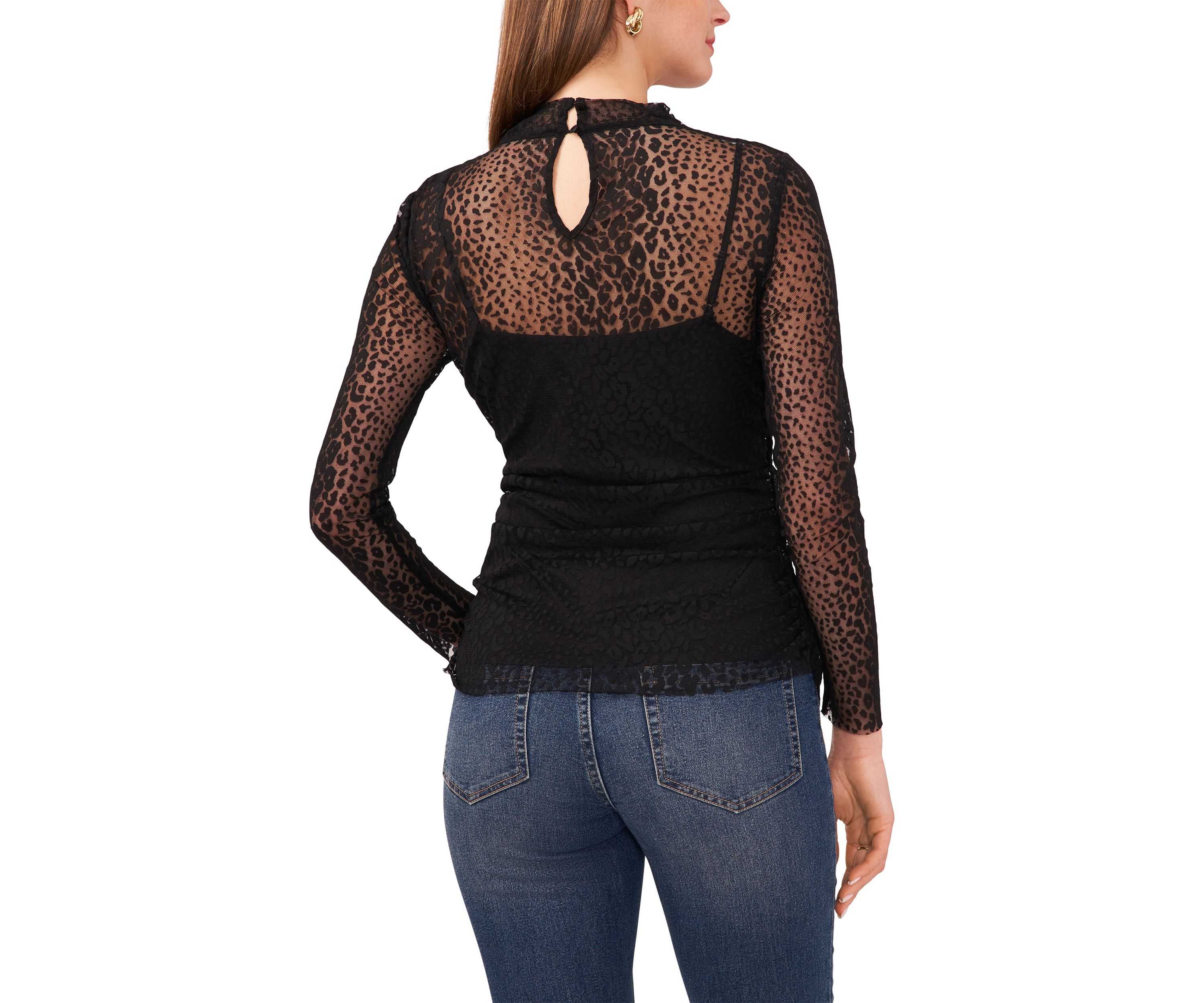 Womens Long Sleeve Mesh Knit Top 