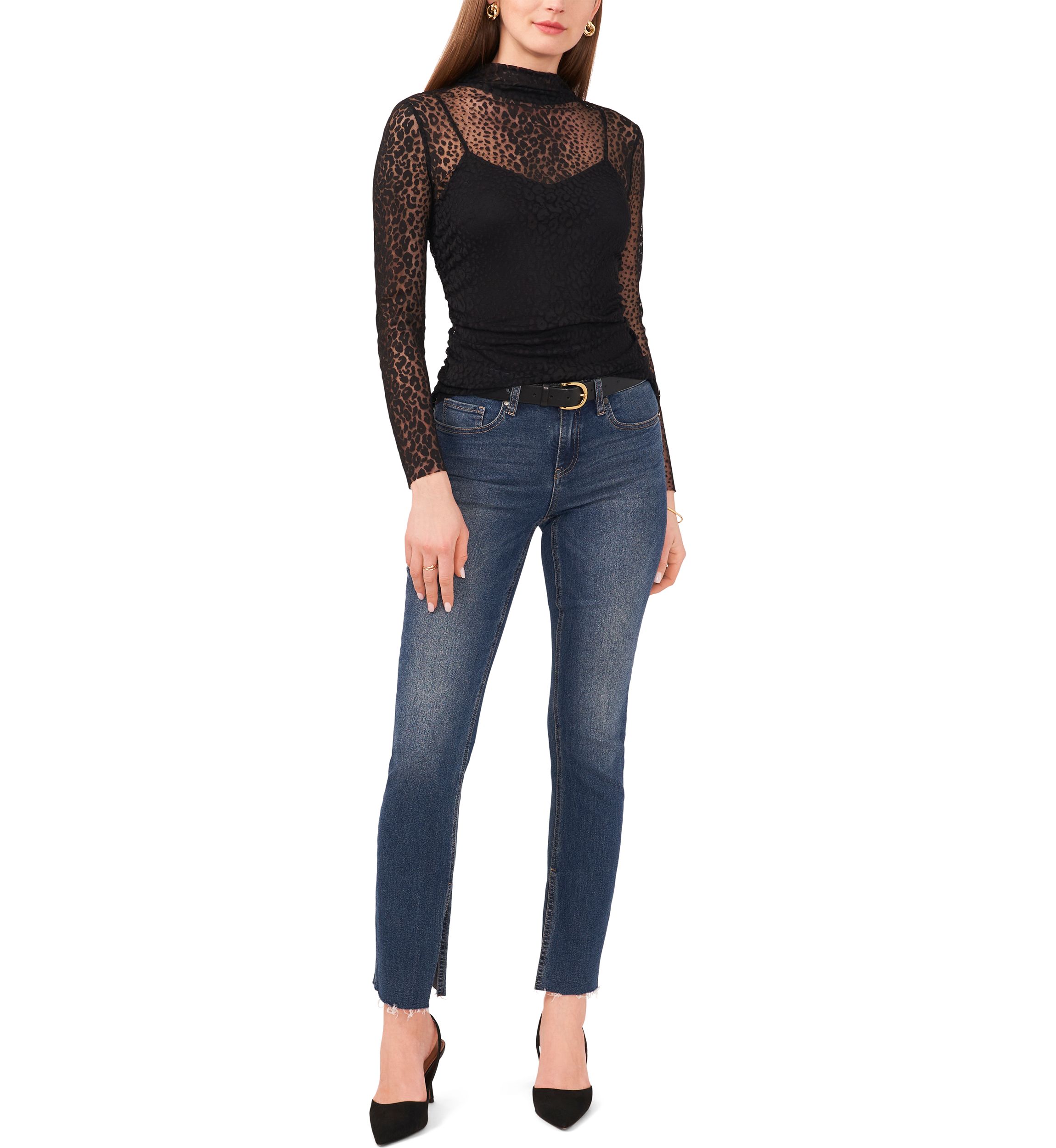 Womens Long Sleeve Mesh Knit Top 