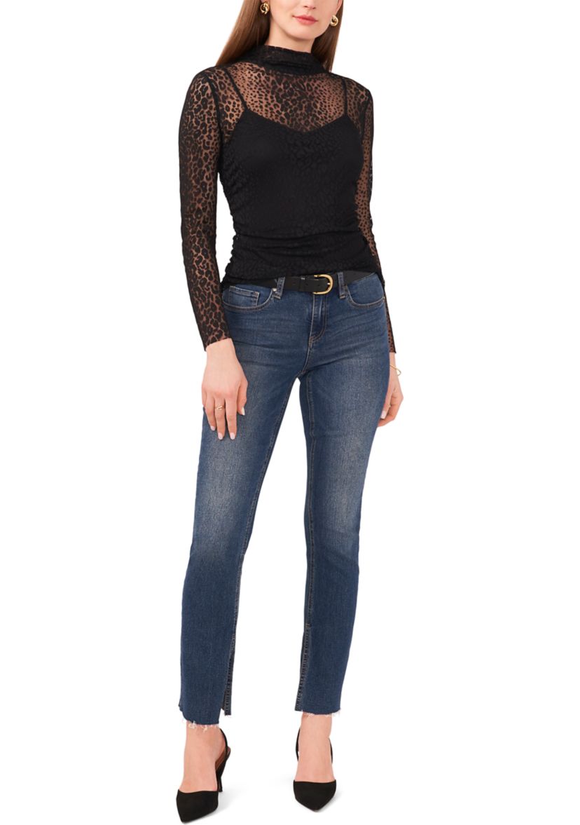 Womens Long Sleeve Mesh Knit Top 