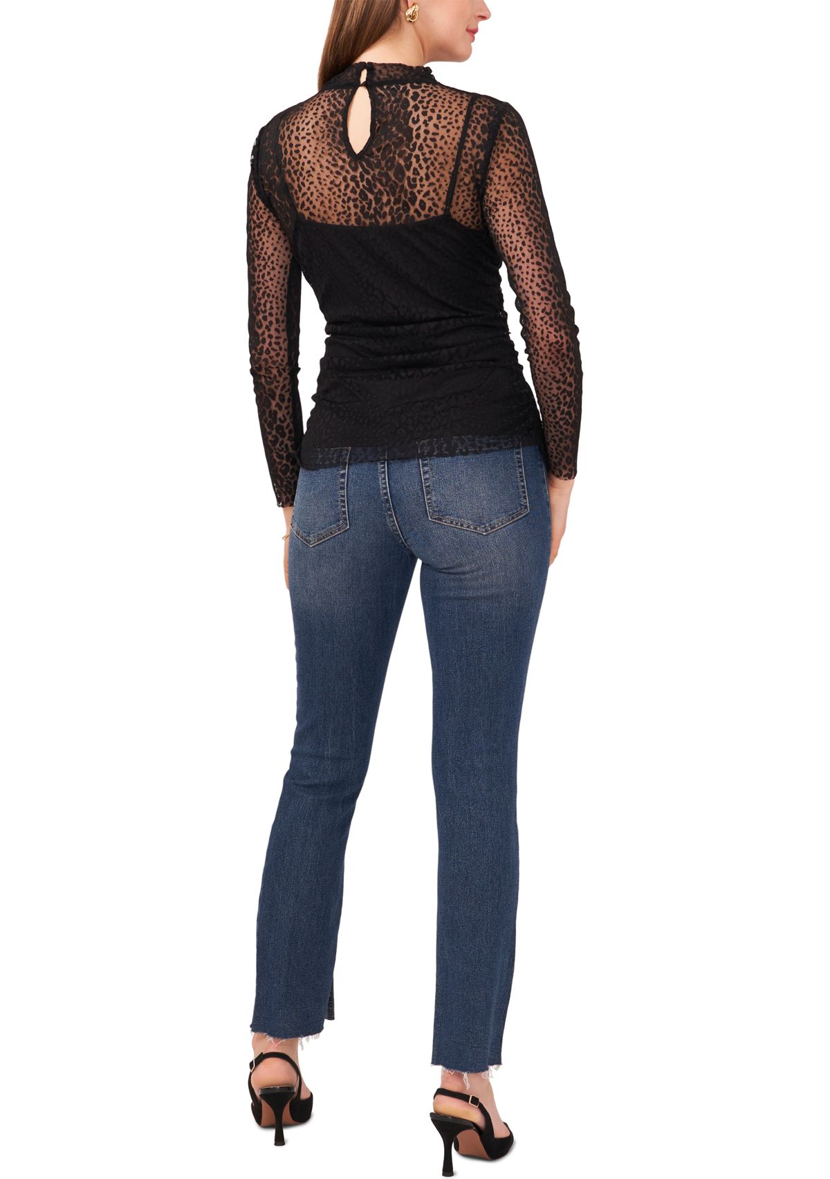 Womens Long Sleeve Mesh Knit Top 