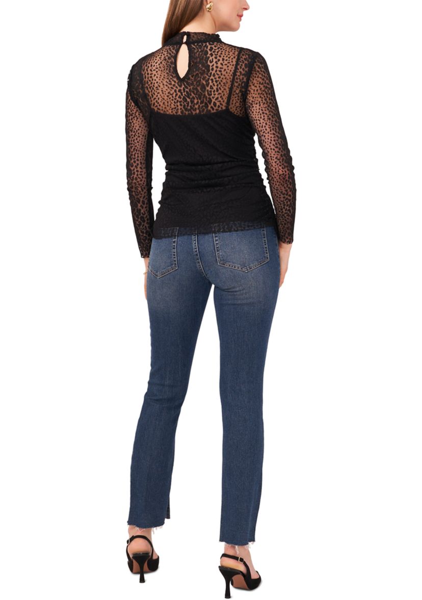 Womens Long Sleeve Mesh Knit Top 