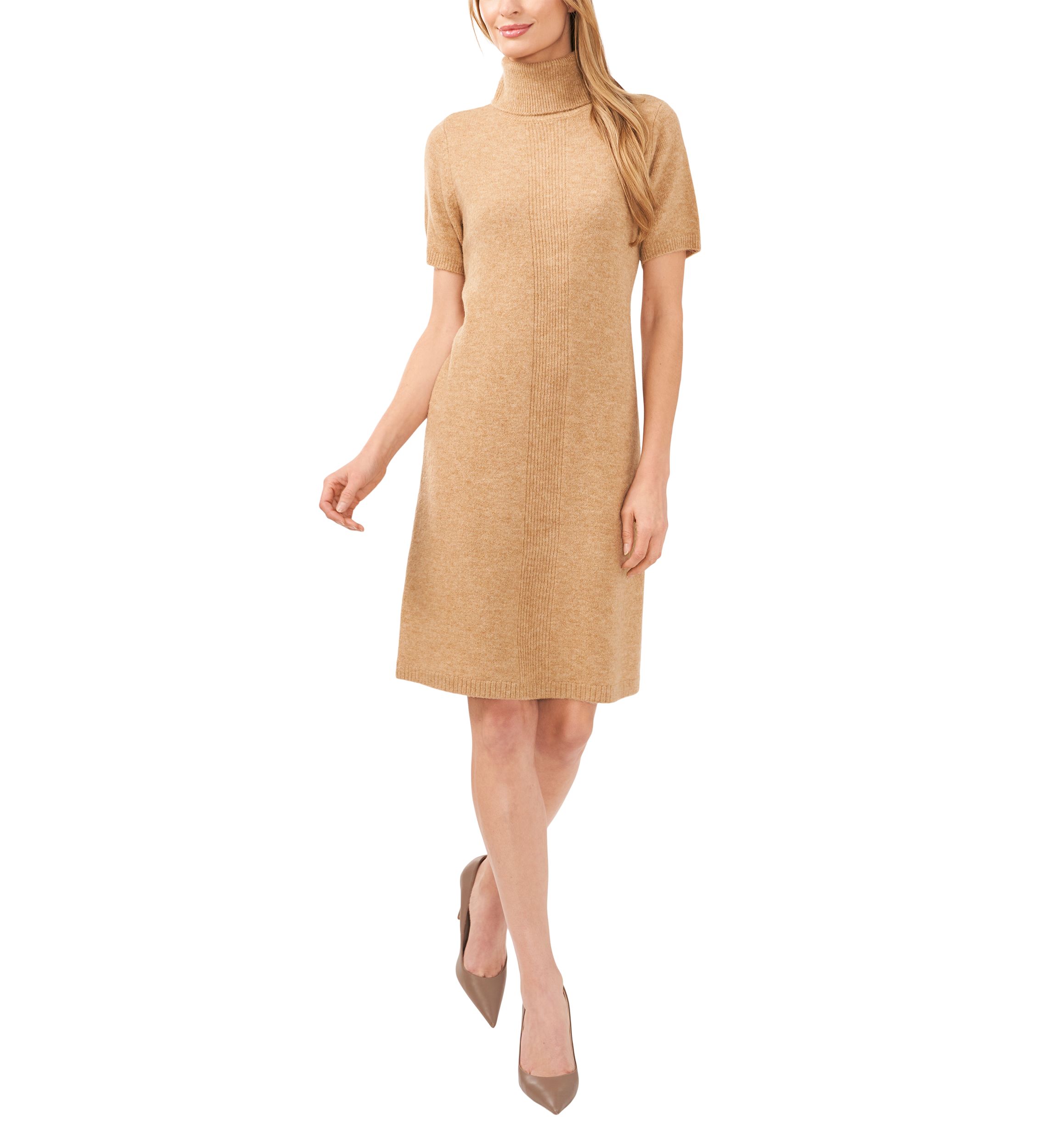 Womens Short Sleeve Turtleneck Sweater Dress