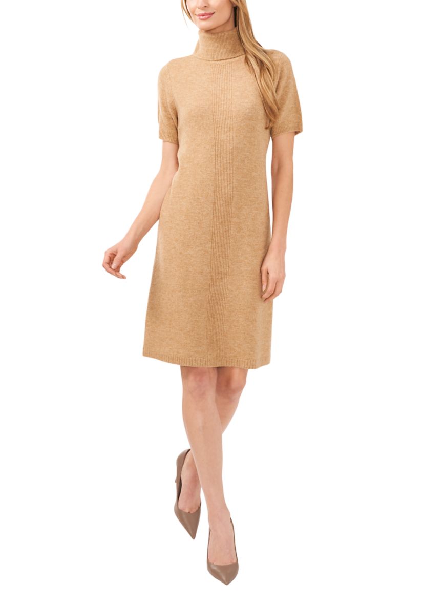 Womens Short Sleeve Turtleneck Sweater Dress