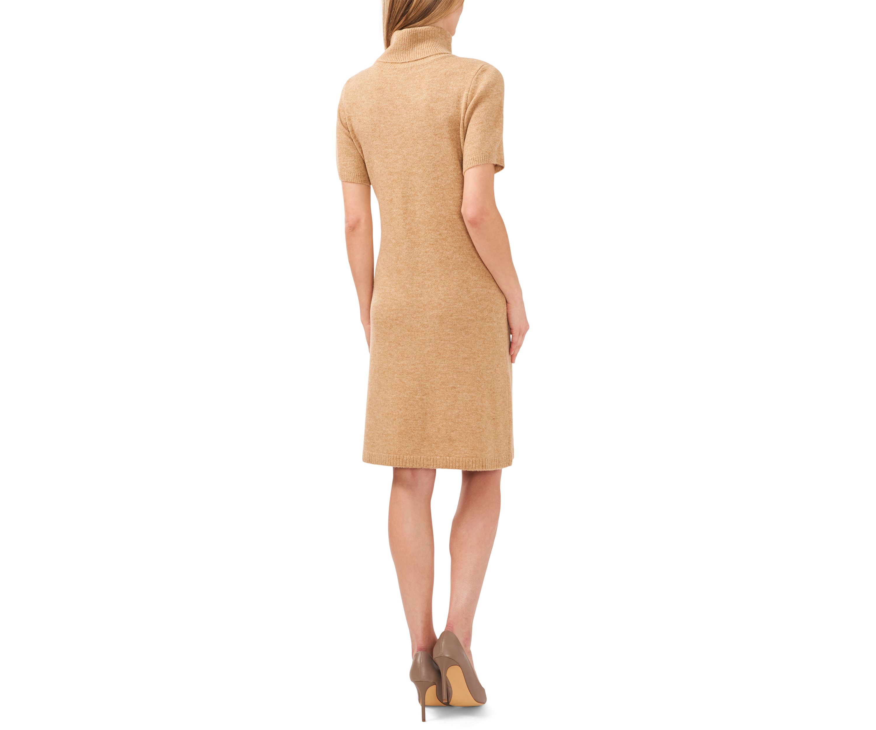 Womens Short Sleeve Turtleneck Sweater Dress