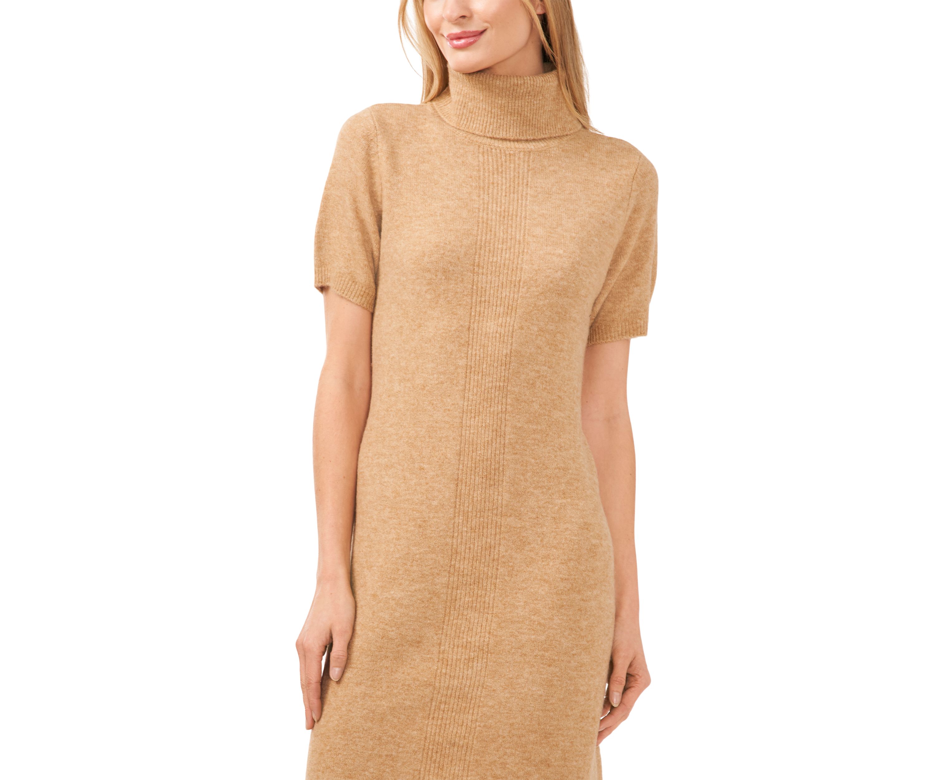 Womens Short Sleeve Turtleneck Sweater Dress