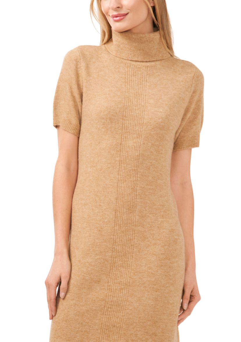 Womens Short Sleeve Turtleneck Sweater Dress
