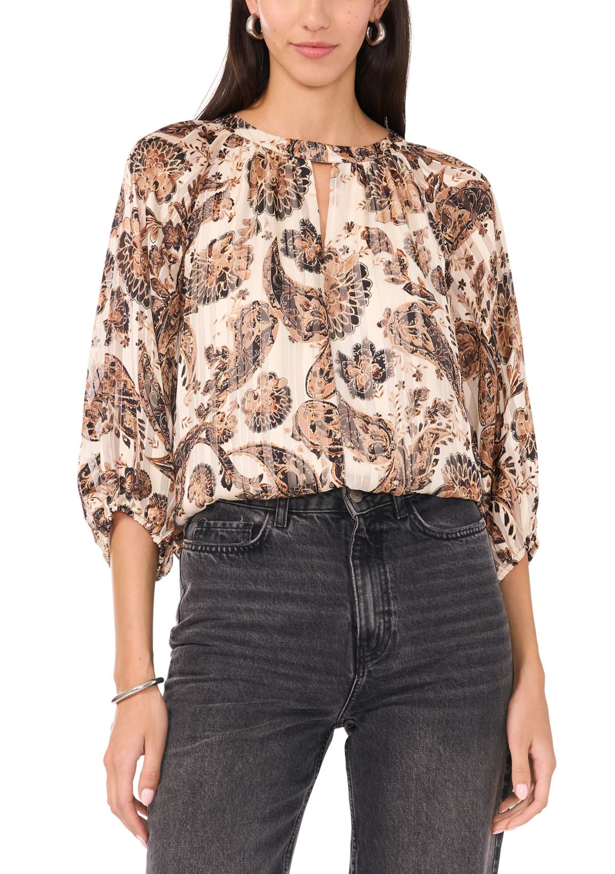 Womens Printed Button Front Blouse