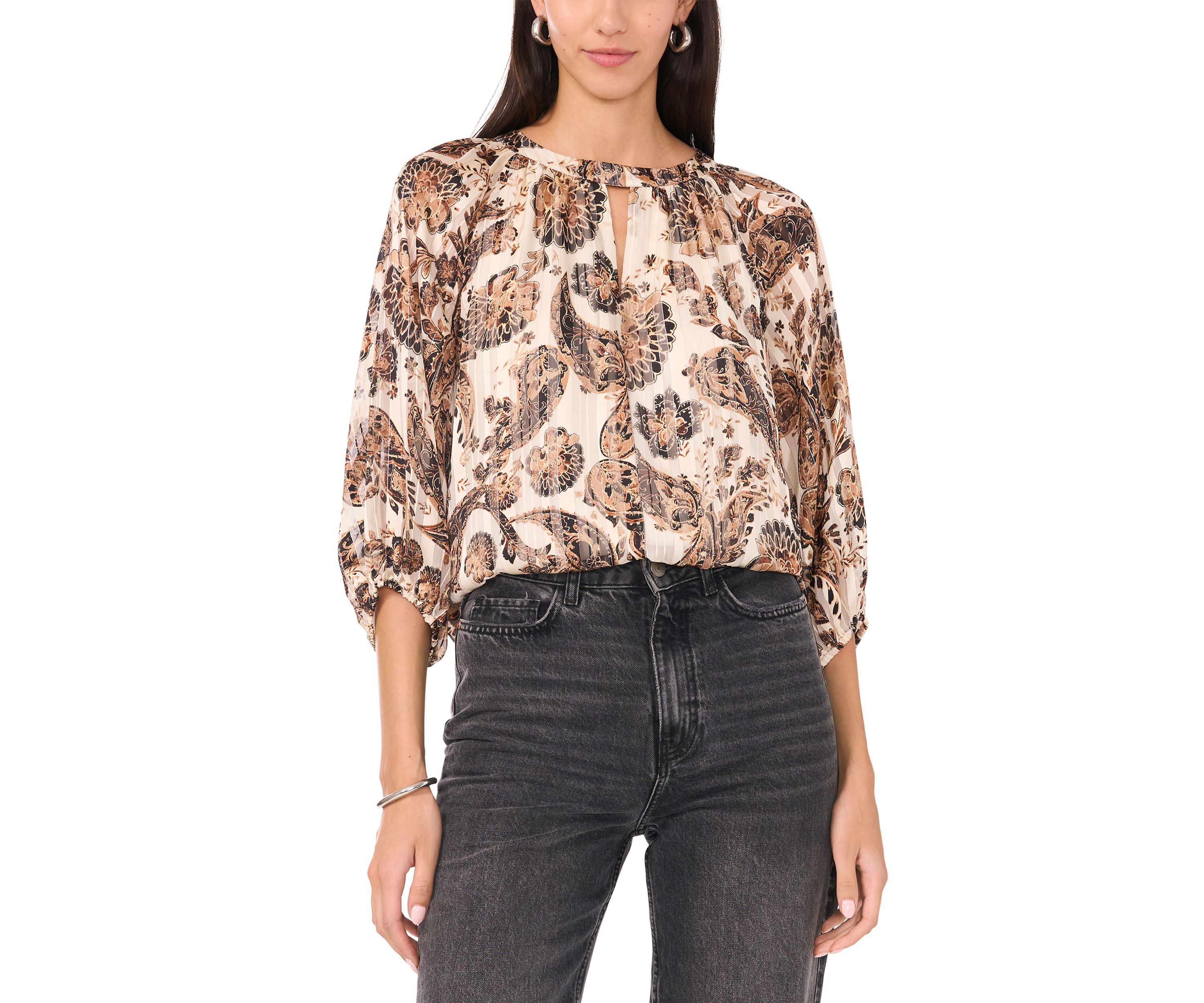 Womens Printed Button Front Blouse