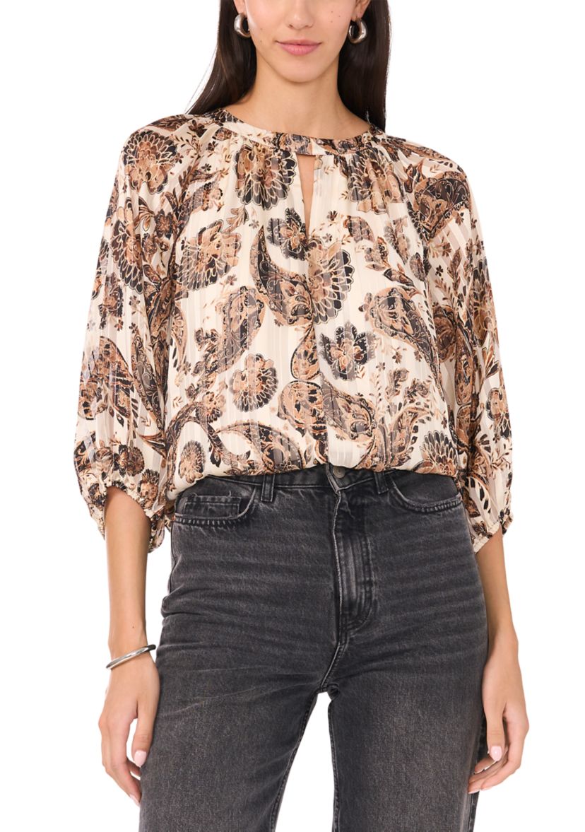Womens Printed Button Front Blouse
