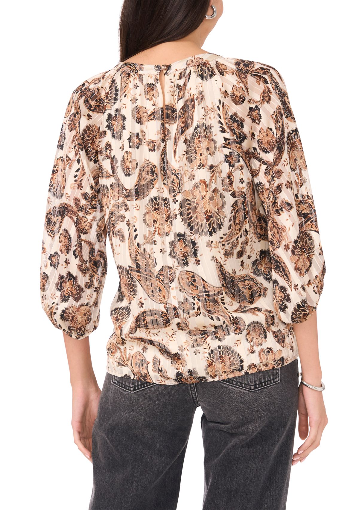 Womens Printed Button Front Blouse