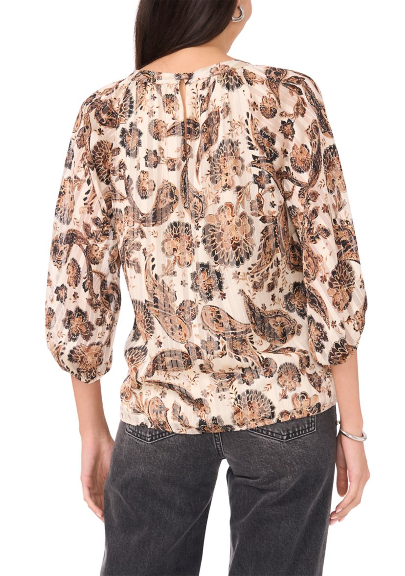 Womens Printed Button Front Blouse