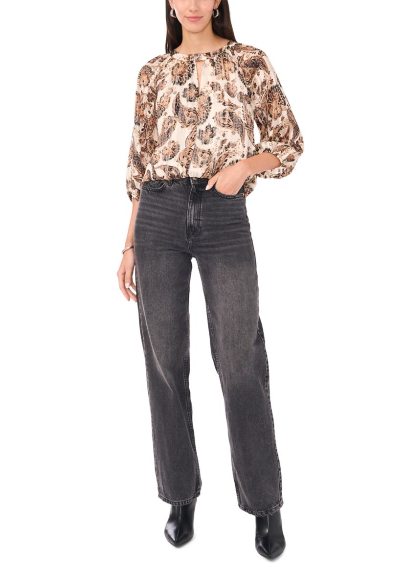 Womens Printed Button Front Blouse