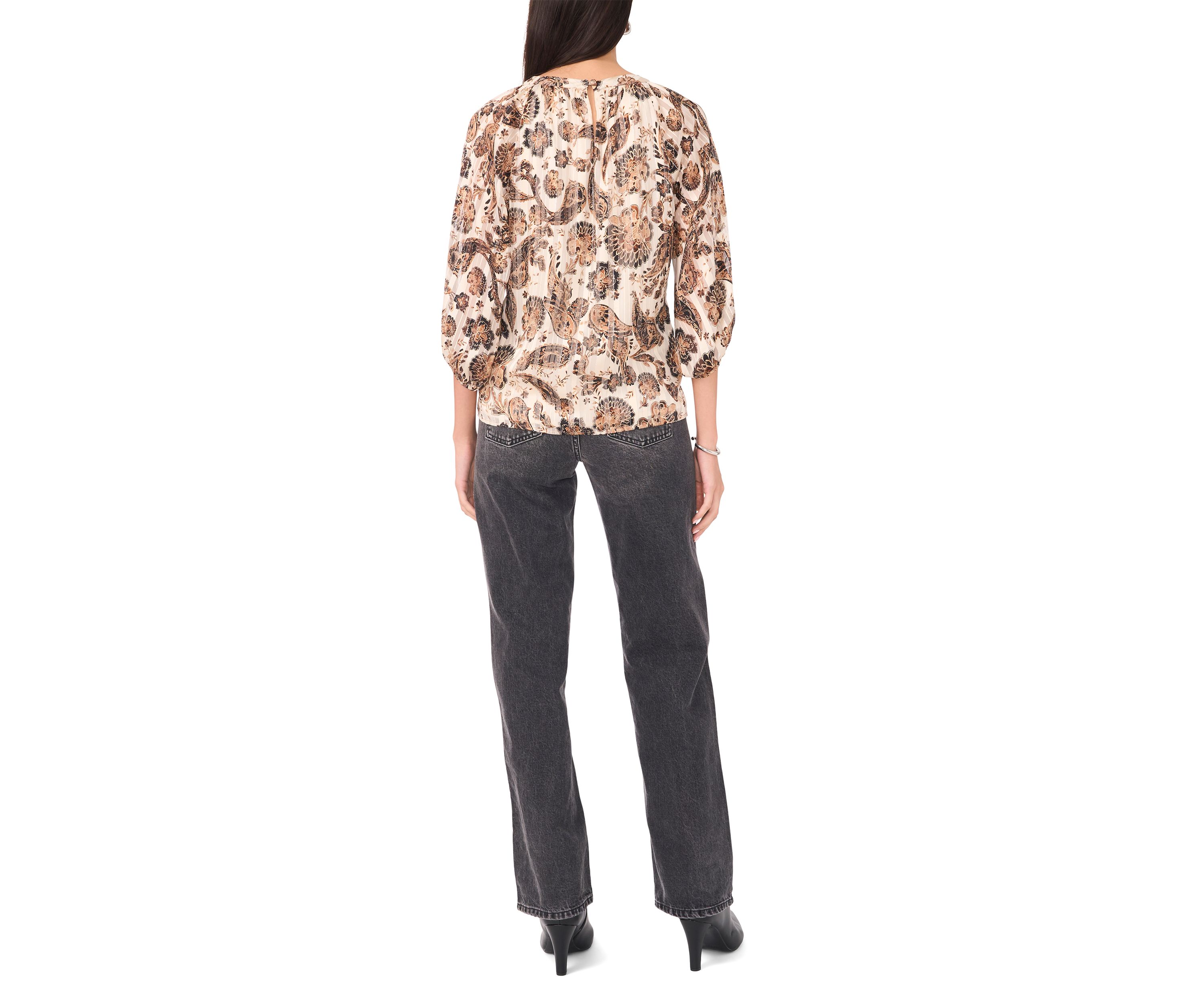 Womens Printed Button Front Blouse
