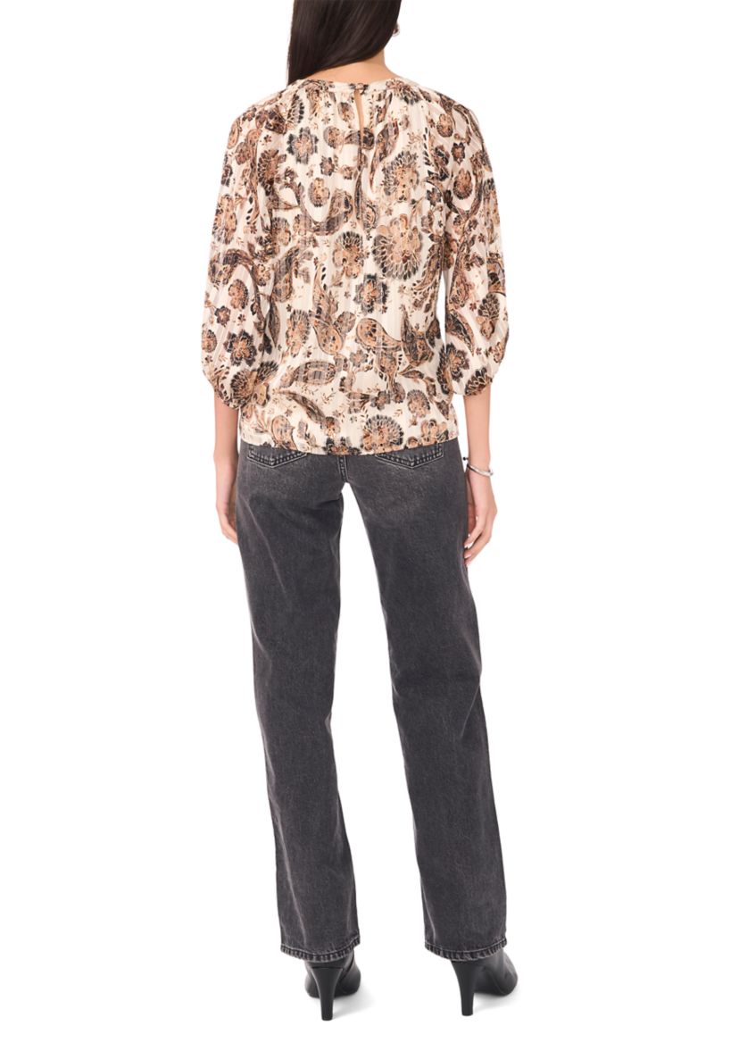 Womens Printed Button Front Blouse
