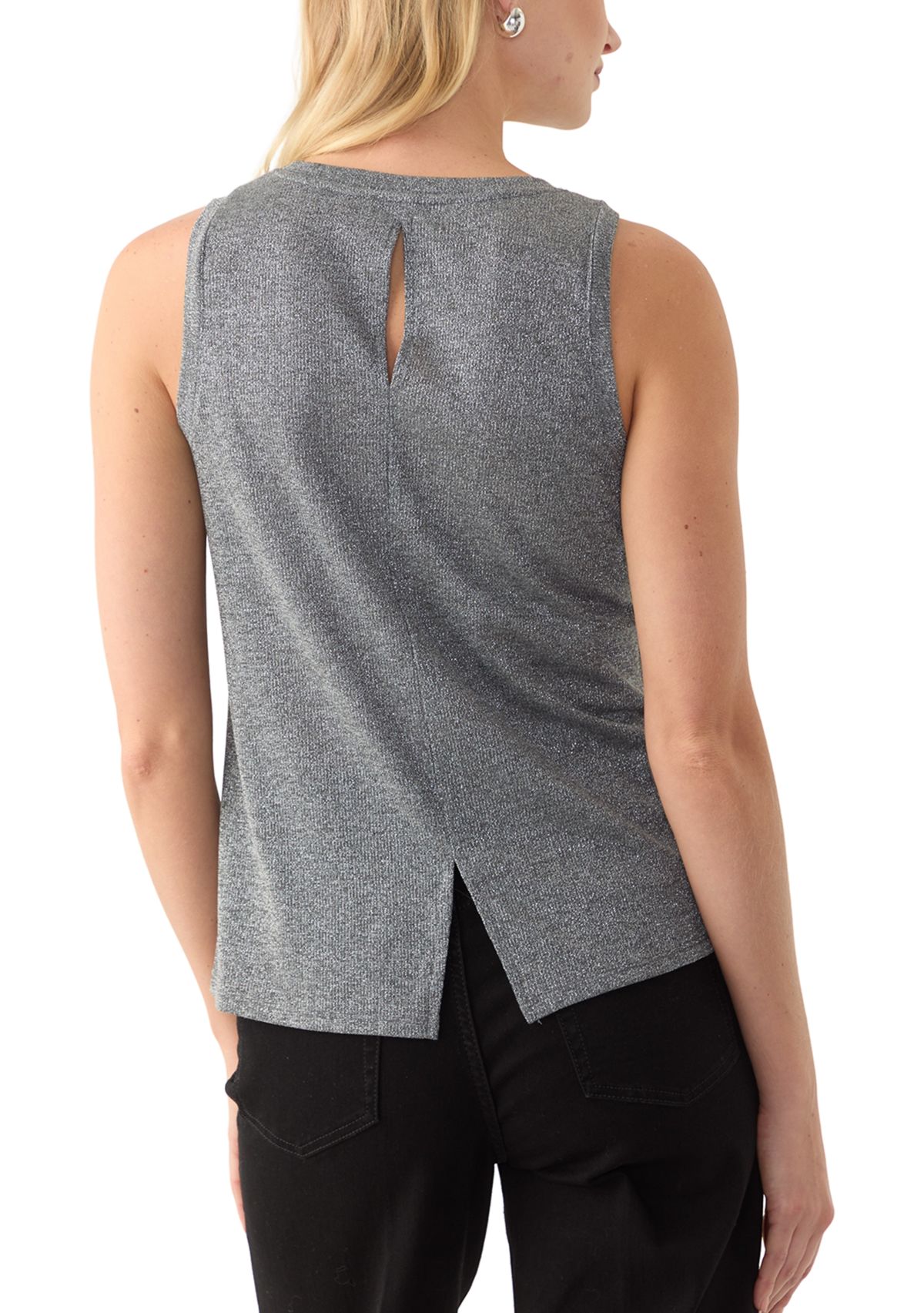 Womens Crew Neck Glitter Rib Tank Top