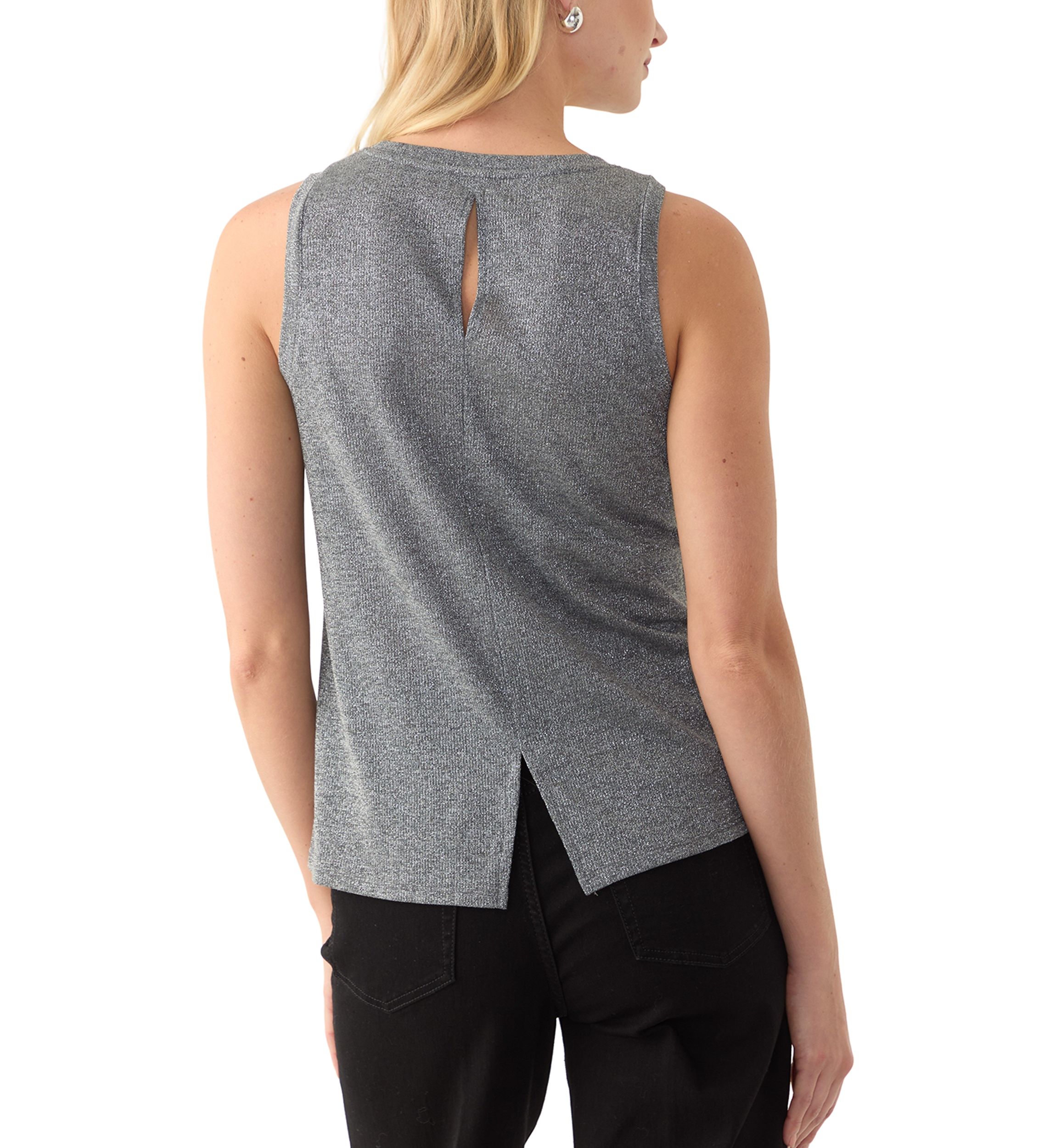Womens Crew Neck Glitter Rib Tank Top