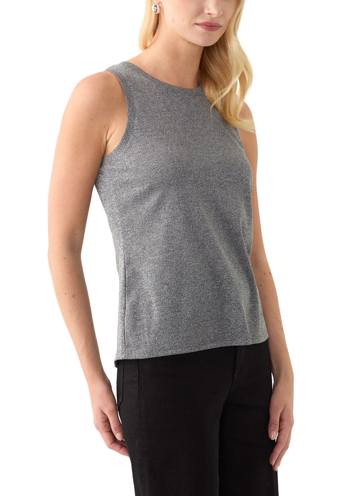 Womens Crew Neck Glitter Rib Tank Top