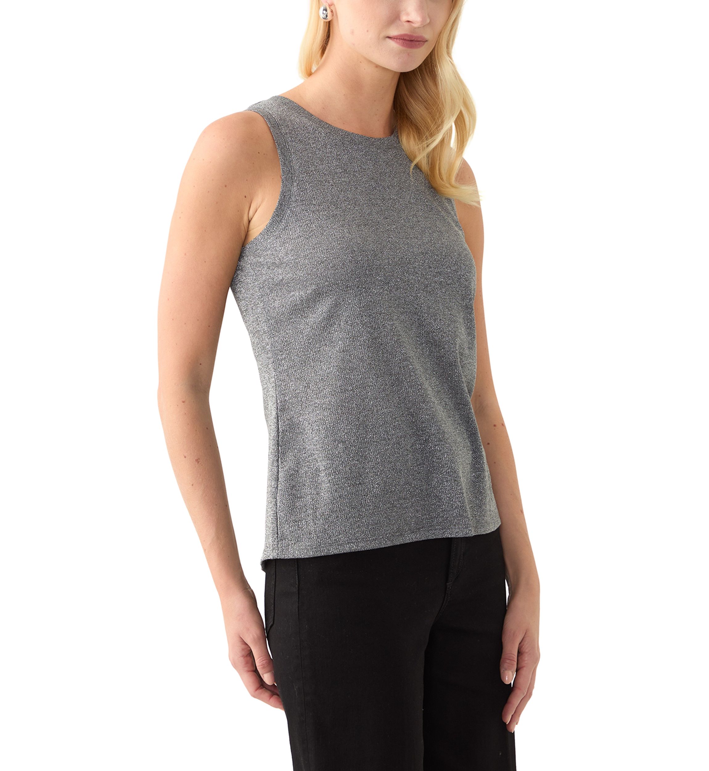 Womens Crew Neck Glitter Rib Tank Top