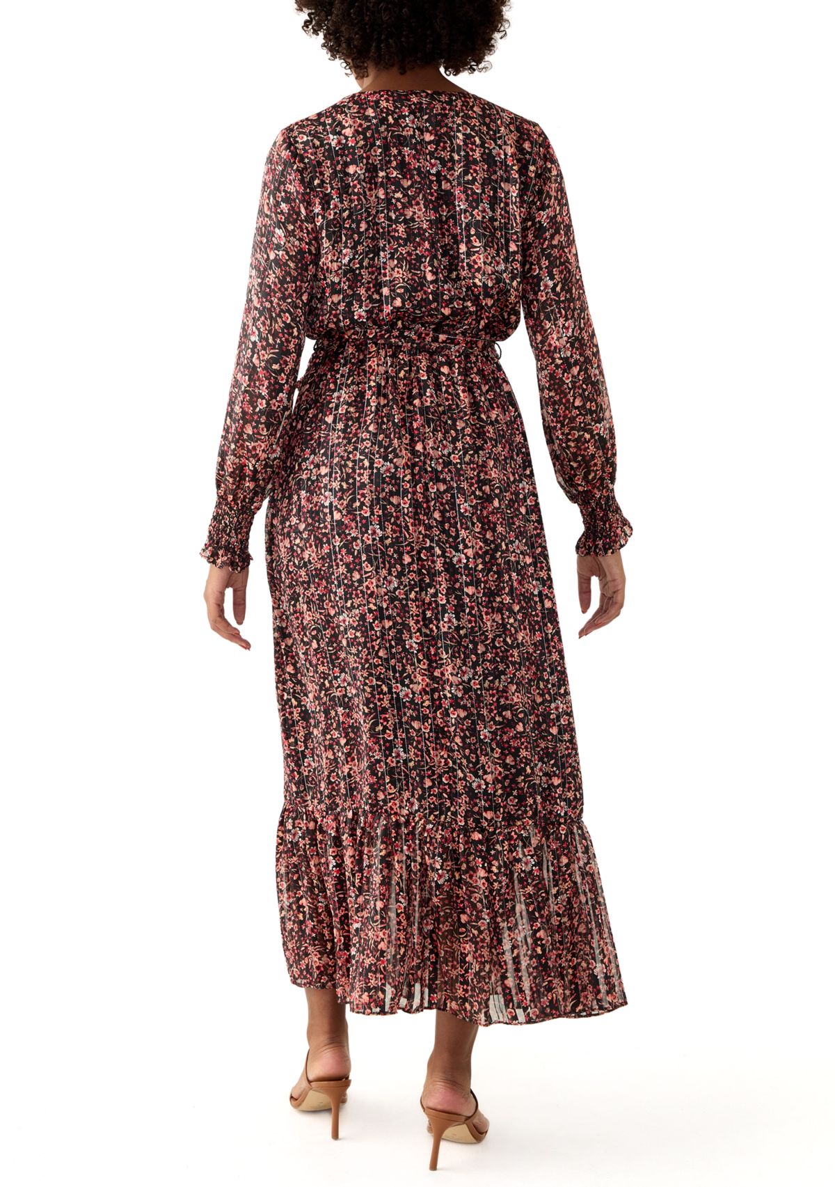 Womens Long Sleeve Floral Midi Dress