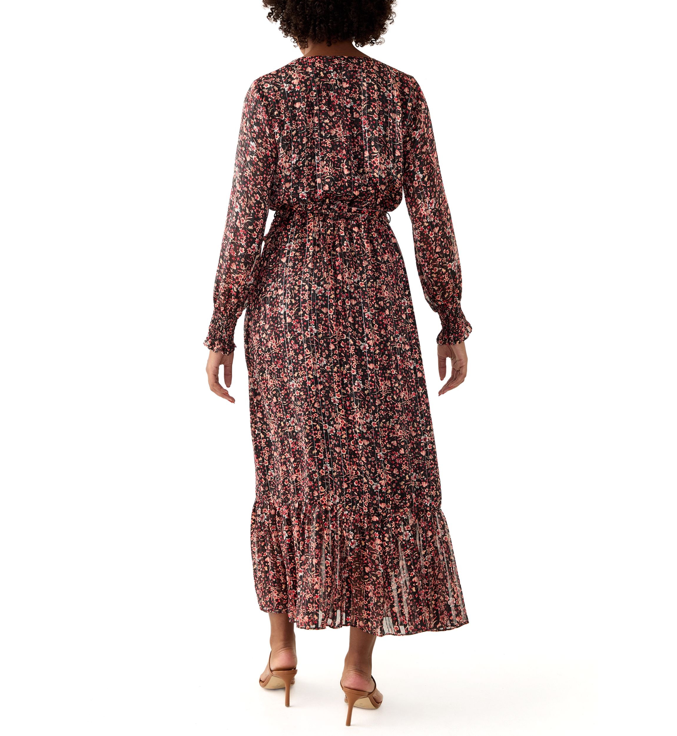 Womens Long Sleeve Floral Midi Dress