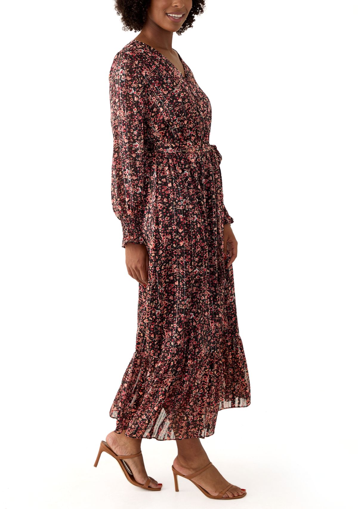 Womens Long Sleeve Floral Midi Dress
